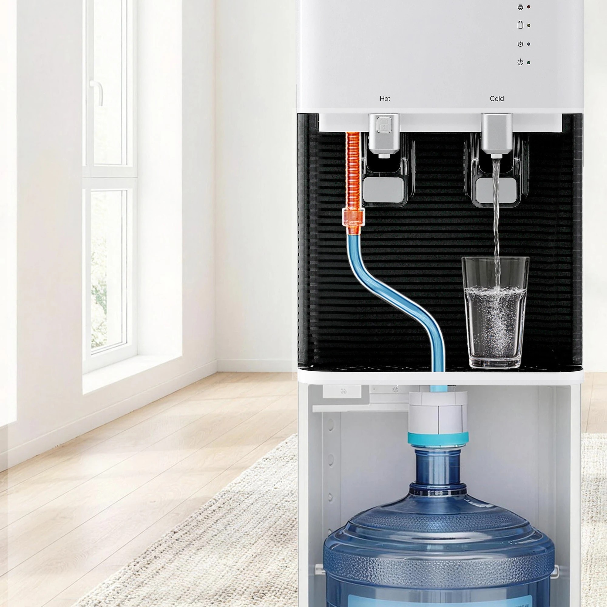 7 Devanti 2 Taps Water Cooler Dispenser Bottom Loading Dispenser Chiller Filter - White, 7 of 9