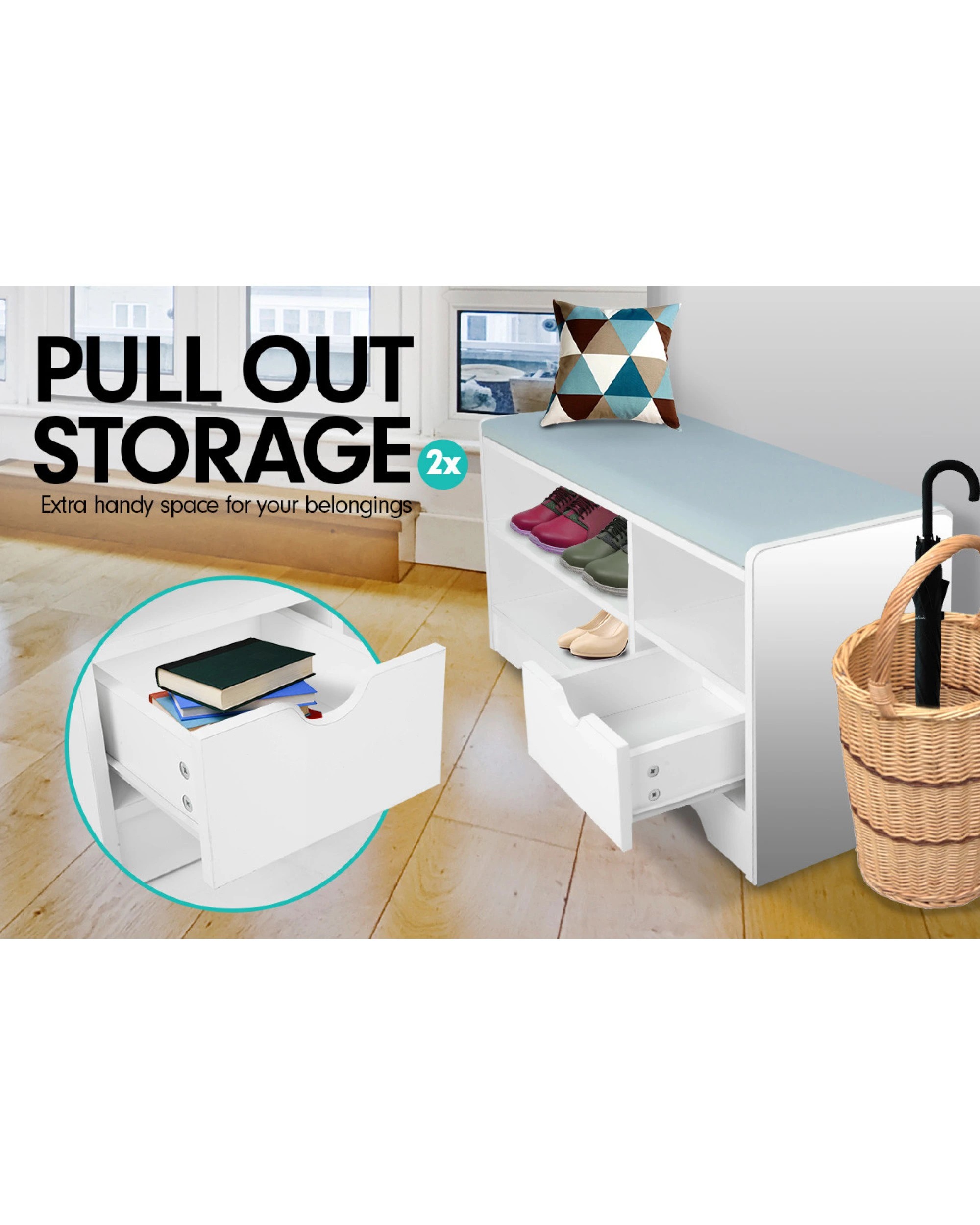 6 Shoe Rack Cabinet Organiser Grey Cushion - 80 X 30 X 45 - White, 6 of 8