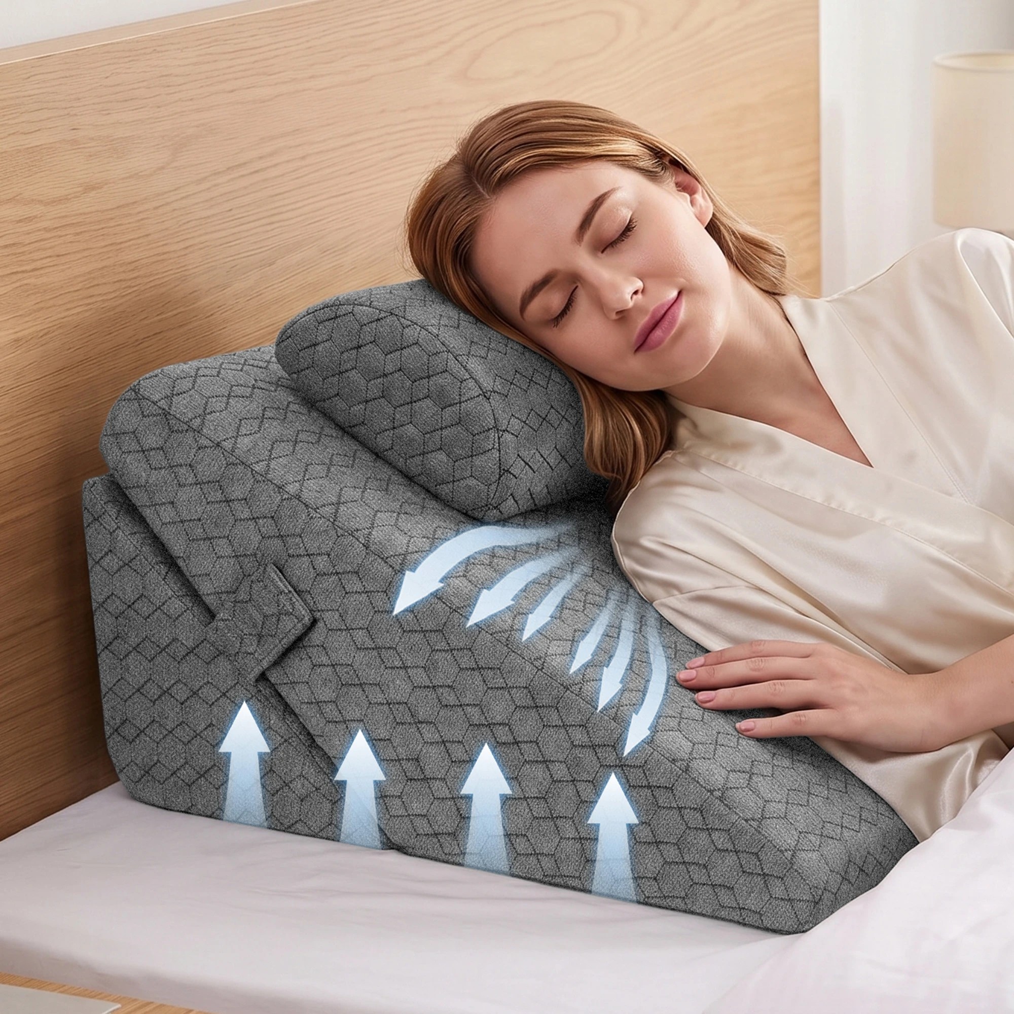 9 Giselle Bedding Wedge Pillow for Sleeping, Cooling Egg Gel Memory Foam Back Support - Grey, 9 of 9