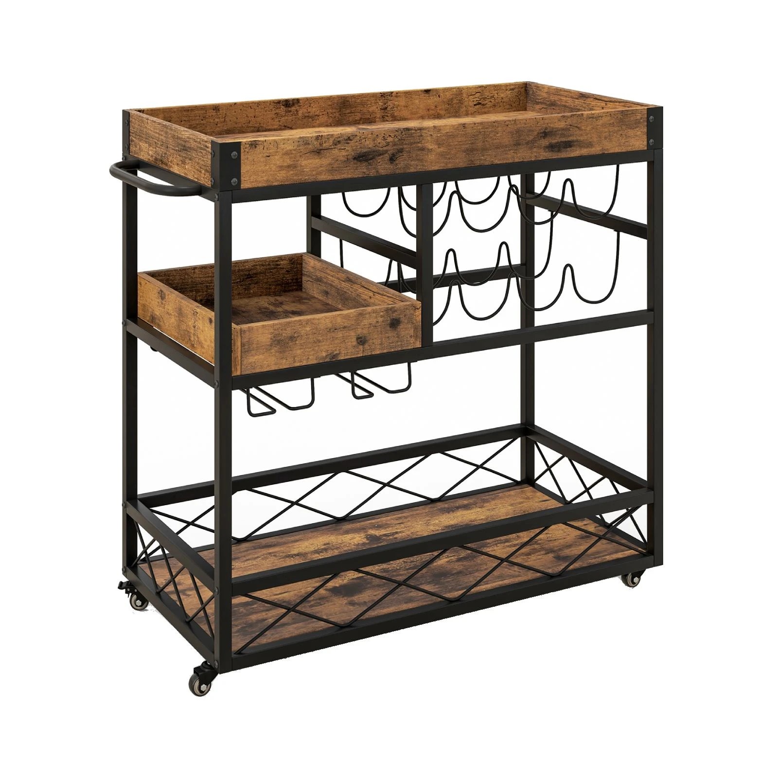 1 Costway 3-Tier Bar Cart Trolley w/Wine Rack, 1 of 5