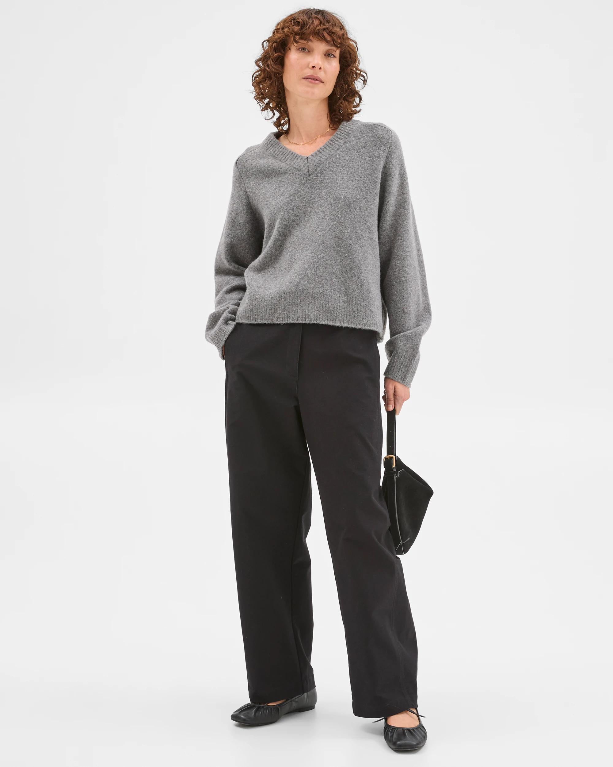 1 Target Woman Super Soft High V-Neck Sweater DARK GREY MARLE, 1 of 6