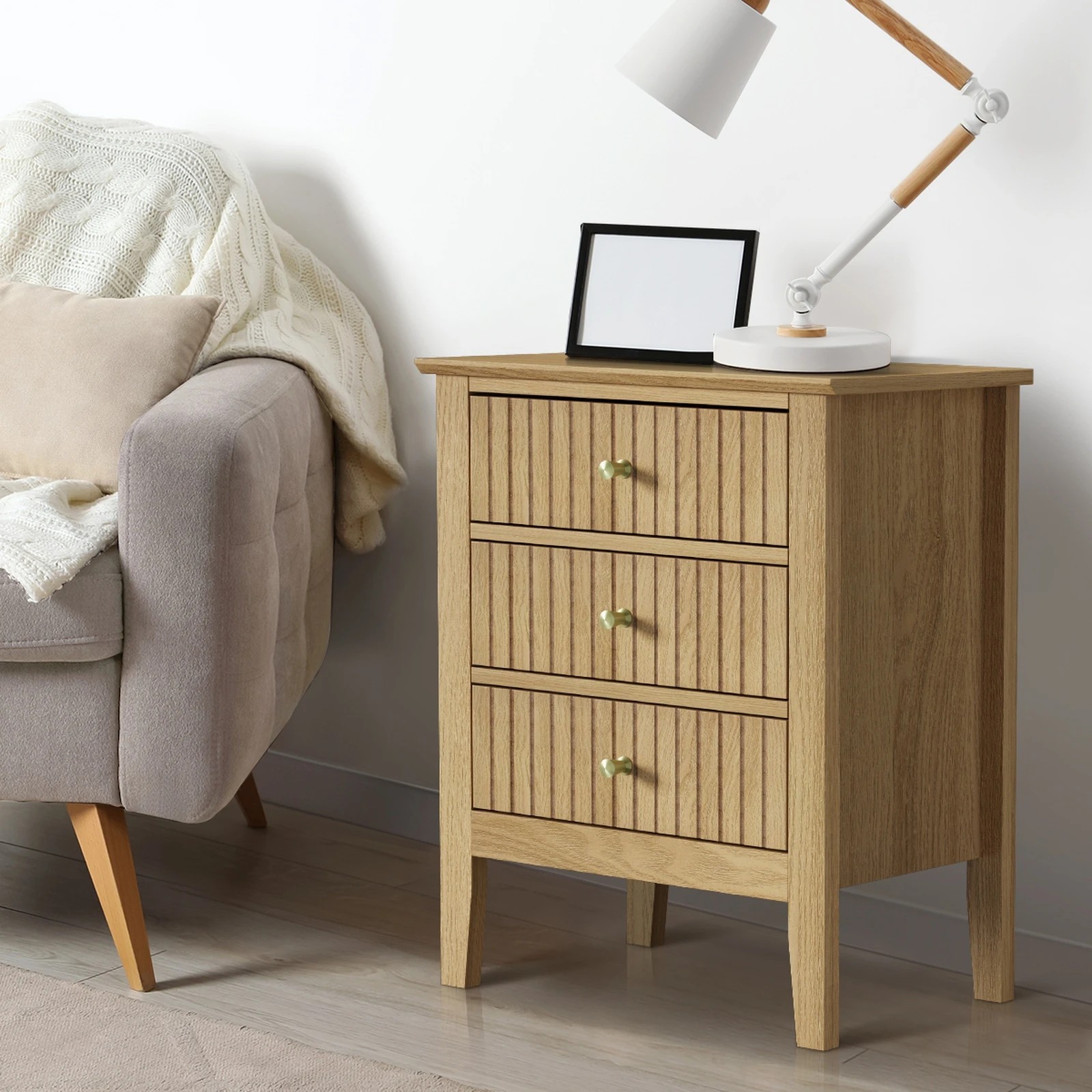 3 Oikiture Bedside Table 3 Drawers Side End Storage Furniture Nightstand
 - Natural, 3 of 6