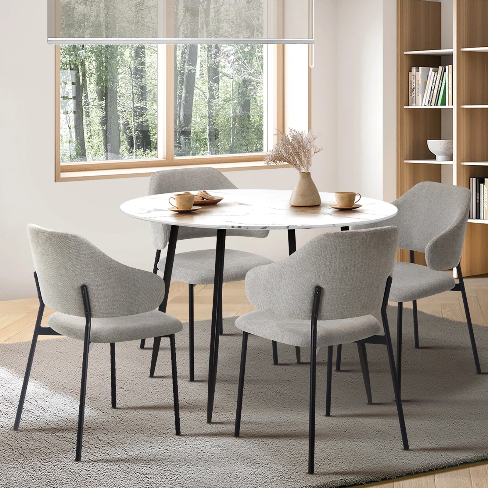 3 Oikiture 110cm Round Dining Table With 4pcs Dining Chairs Accent Fabric
 - Multi, 3 of 10