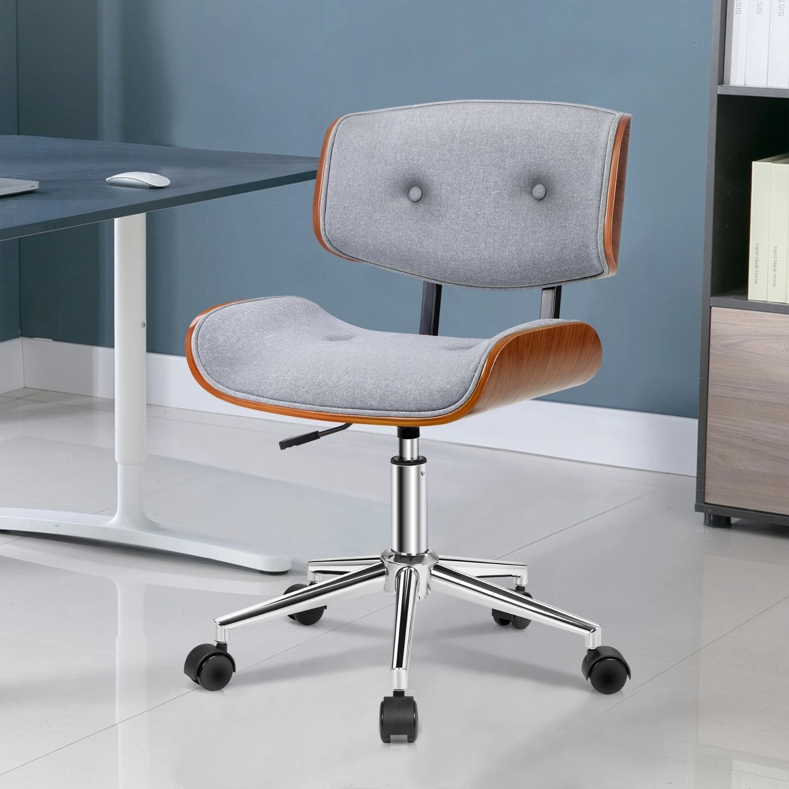 4 Alfordson Wooden Office Chair Computer Chairs Executive Seat Fabric - Grey, 4 of 10