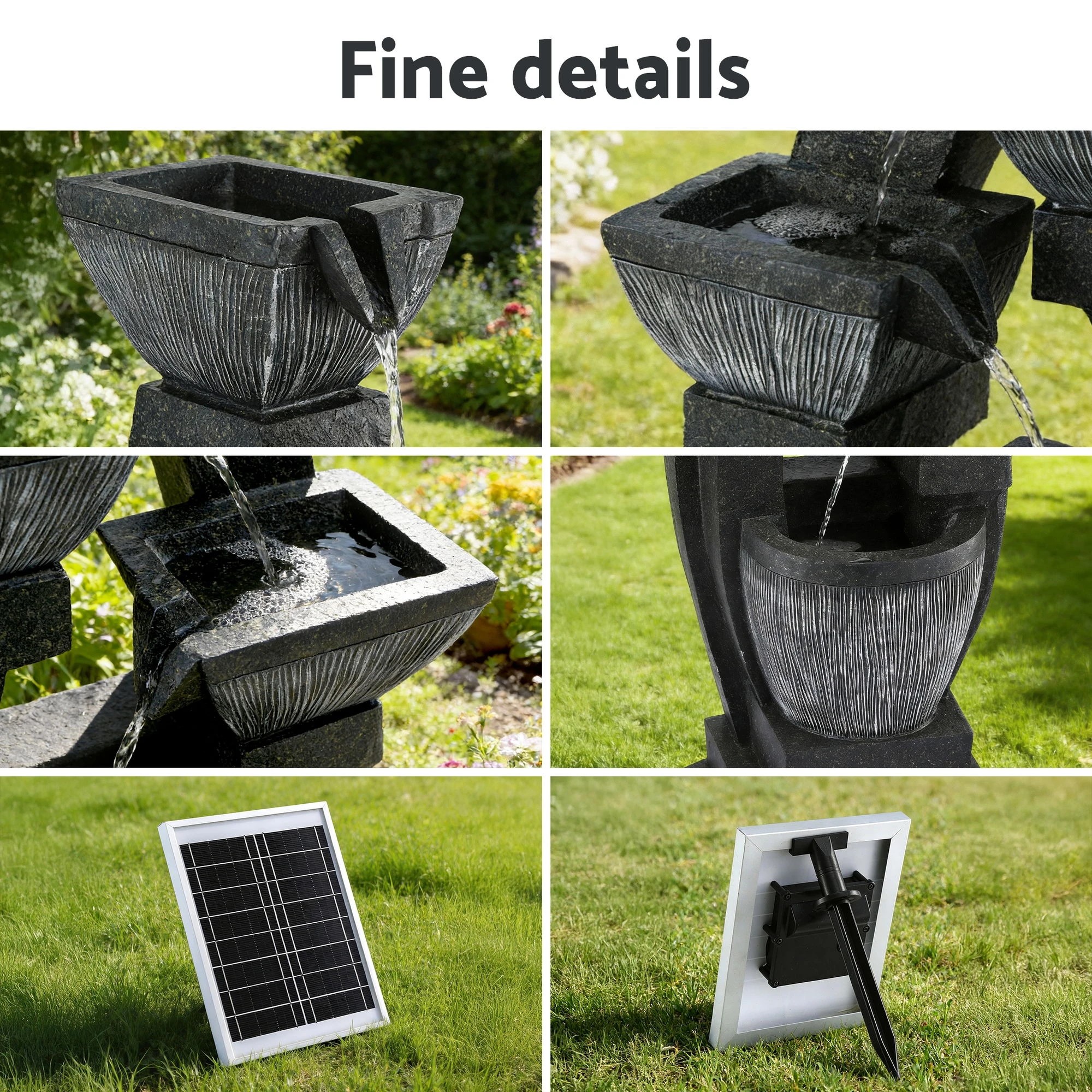 4 Gardeon Solar Fountain Water Feature Outdoor Fountain Indoor 5-Tier Bowl Cascading - Black, 4 of 7