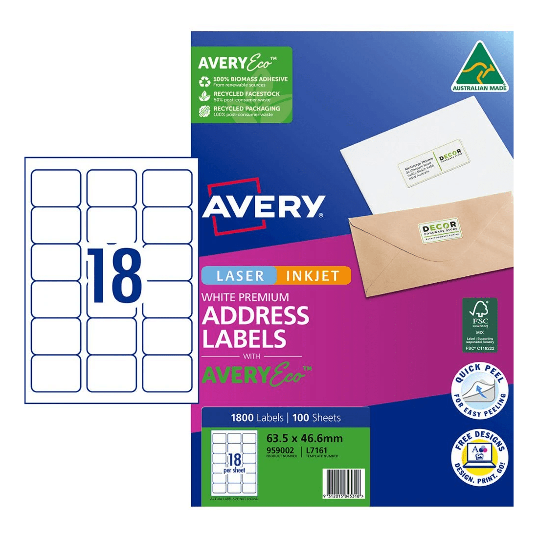 1 Avery Premium Whte Address Labels AveryEco 18UP 100sh 64x47mm, 1 of 10