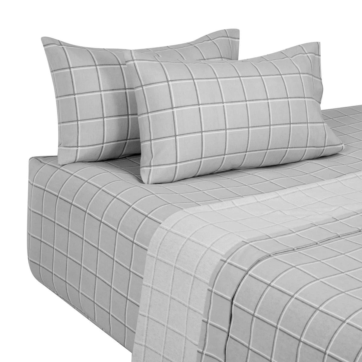 5 Check Flannelette Cotton Sheet Set - King Bed, Grey, 5 of 7