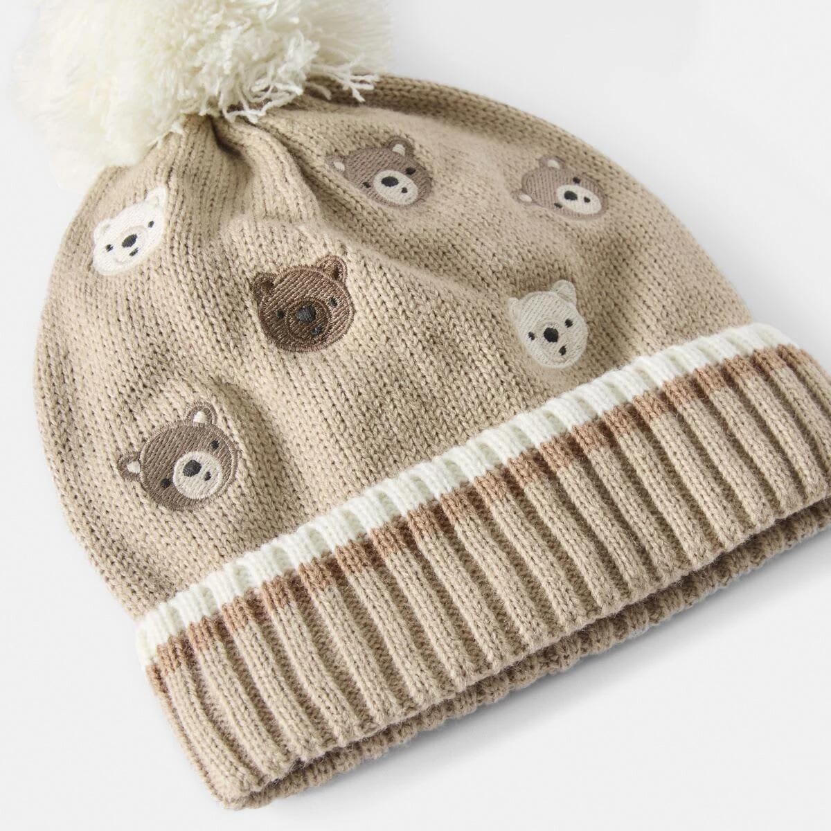 3 Embroidered Beanie Brn Bear2, 3 of 3