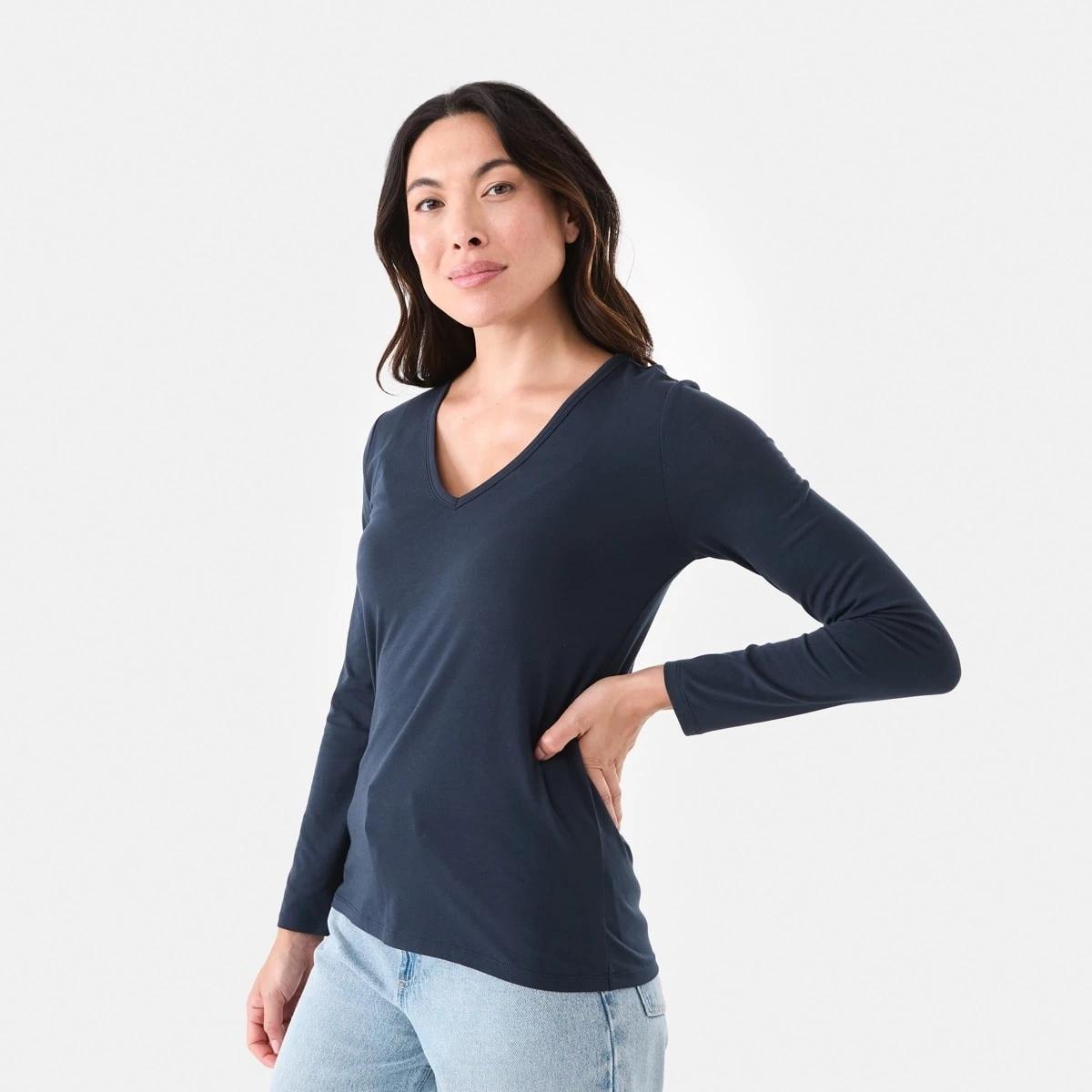 2 Long Sleeve Stretch V-Neck T-shirt Navy Blaze, 2 of 5