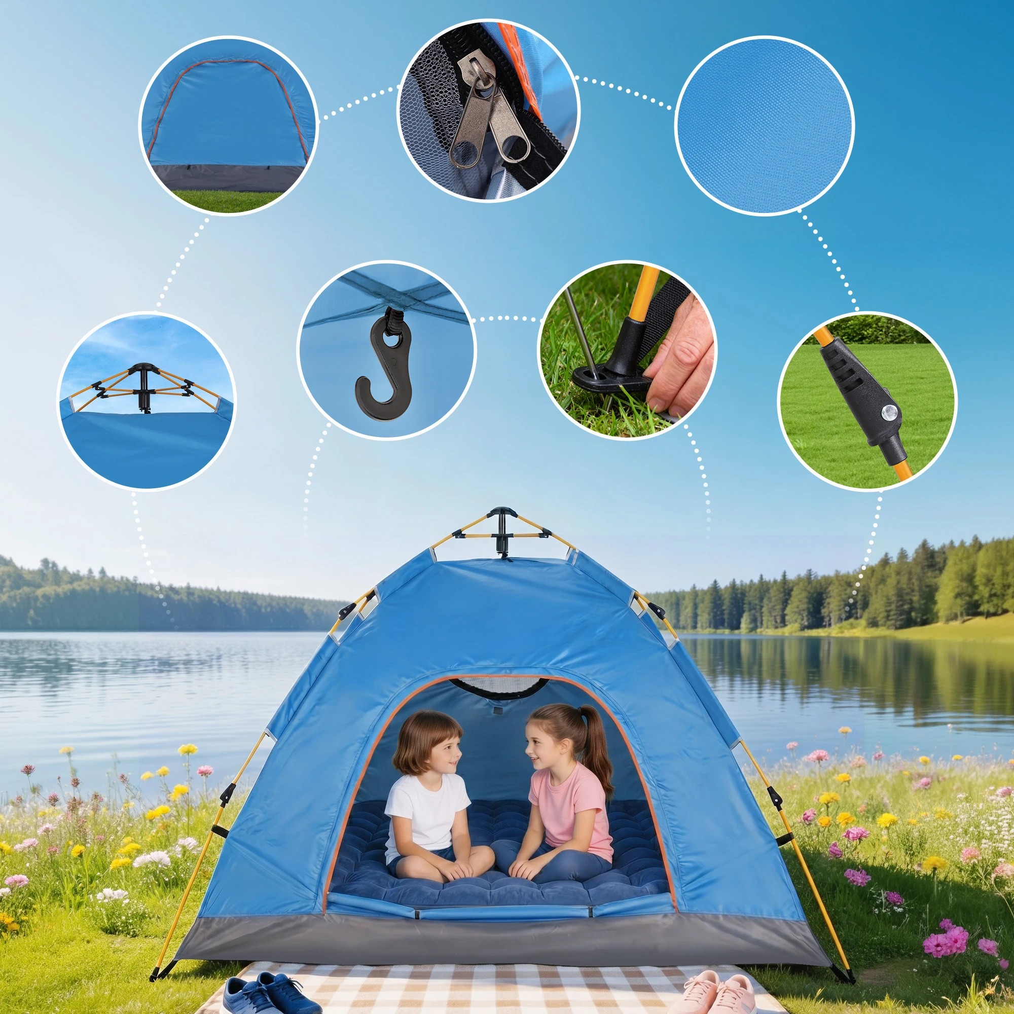 5 Weisshorn Camping Tent Instant Tent Pop up 2 Person Outdoor Hiking Tents Hiking - Blue, 5 of 7