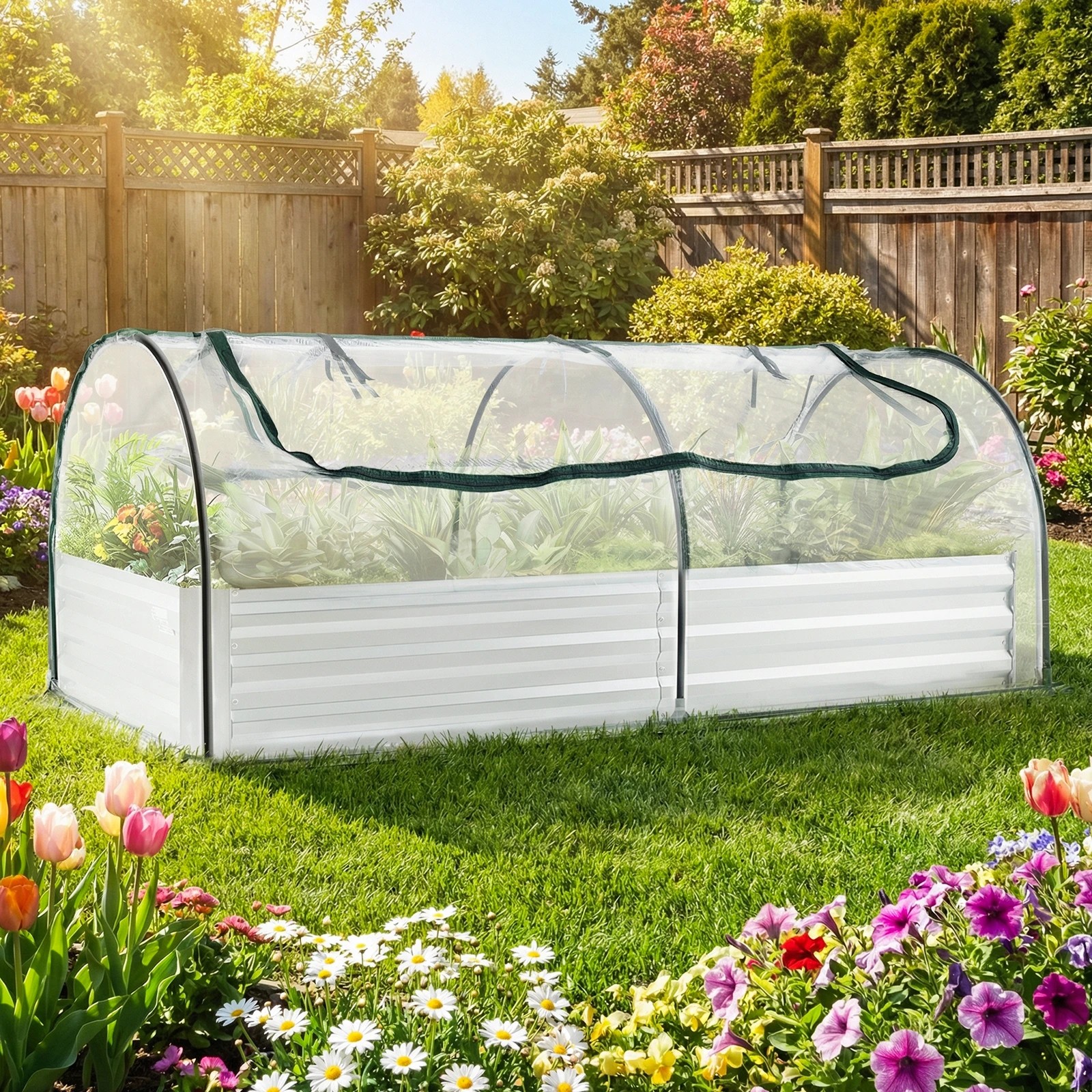 4 Costway 205x105x81cm Galvanized Raised Garden Bed w/Cover Planter Growing Box Kit, 4 of 4