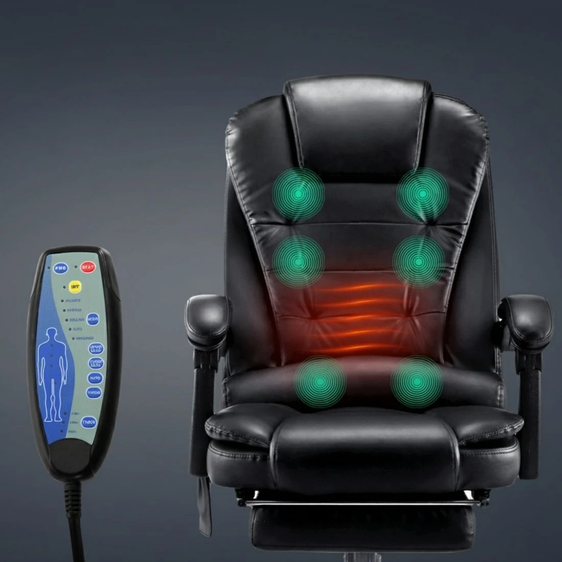 3 Artiss 8 Point Massage Office Chair PU Leather Footrest - Black, 3 of 8