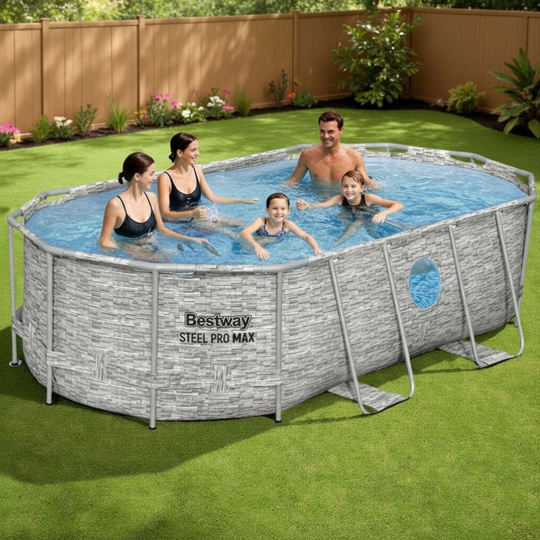 6 Bestway Swimming Pool 427x250x100cm Steel Frame Above Ground Pools Filter Pump Ladder 7250L - Multi, 6 of 6