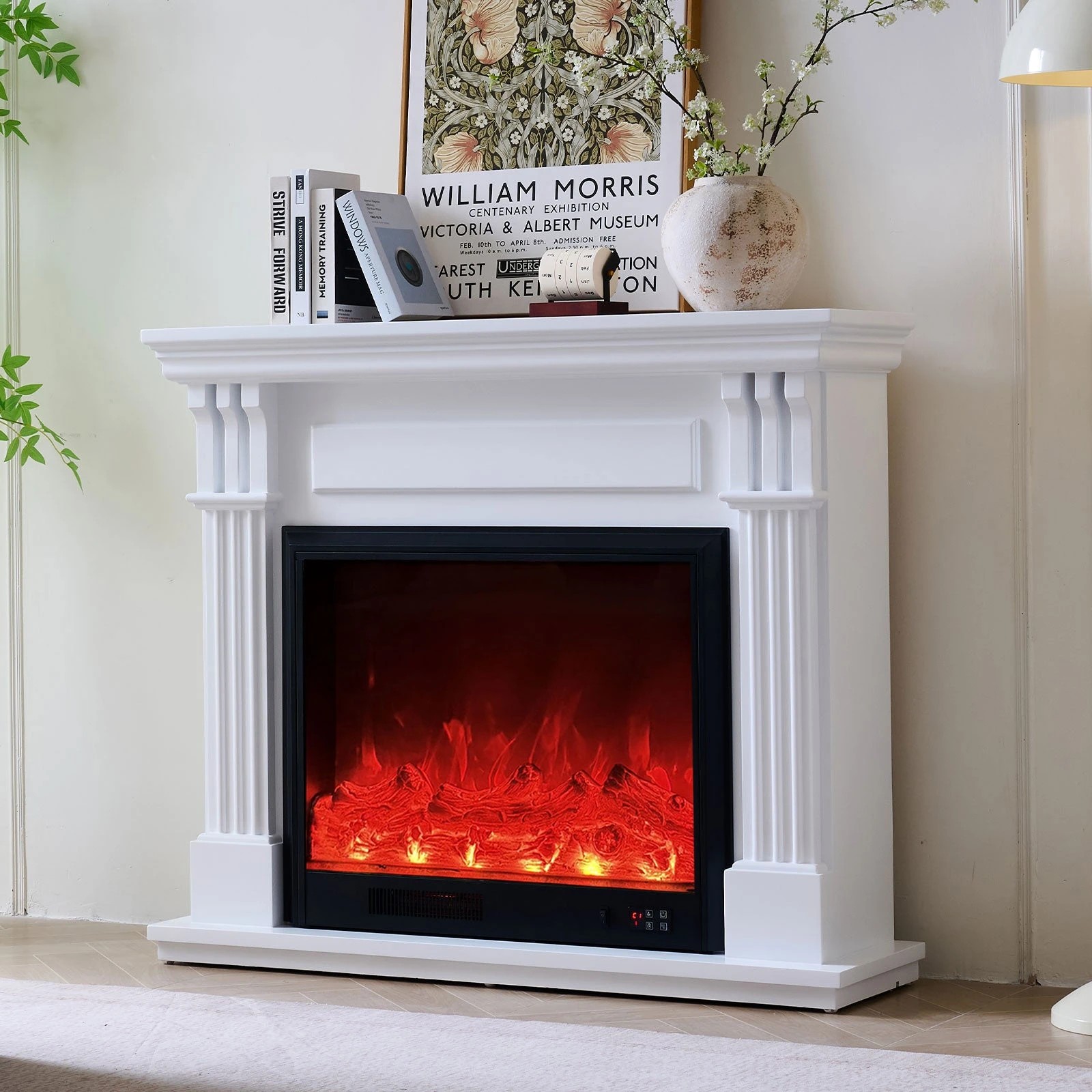 1 Moda Living Belgrave Electric Fireplace Heater White Mantel Suite with Orion Insert - White, 1 of 9
