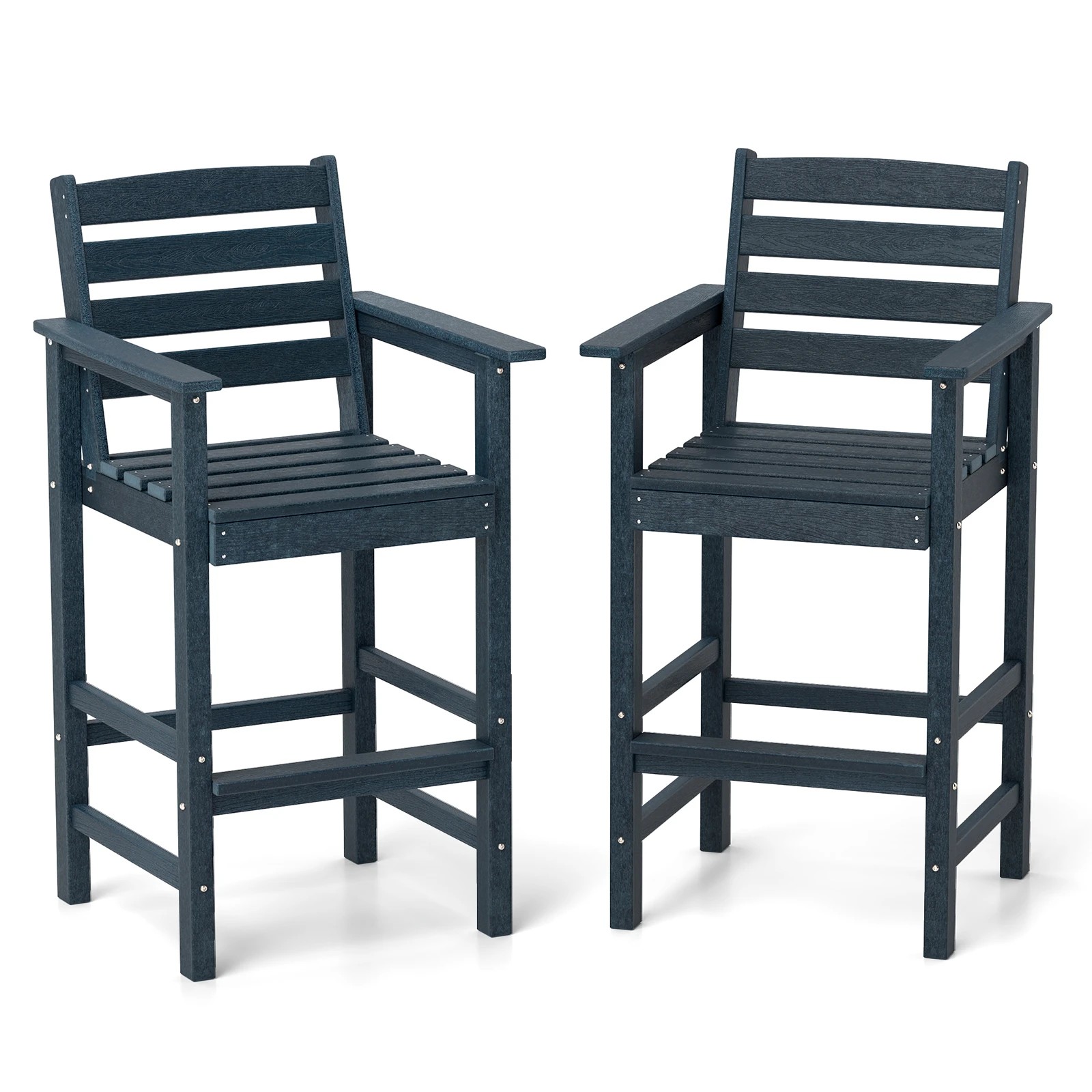 1 Costway 2x Outdoor Dining Chair Bar Chairs w/Wide Armrests & Footrest Patio Lounge - Blue, 1 of 1