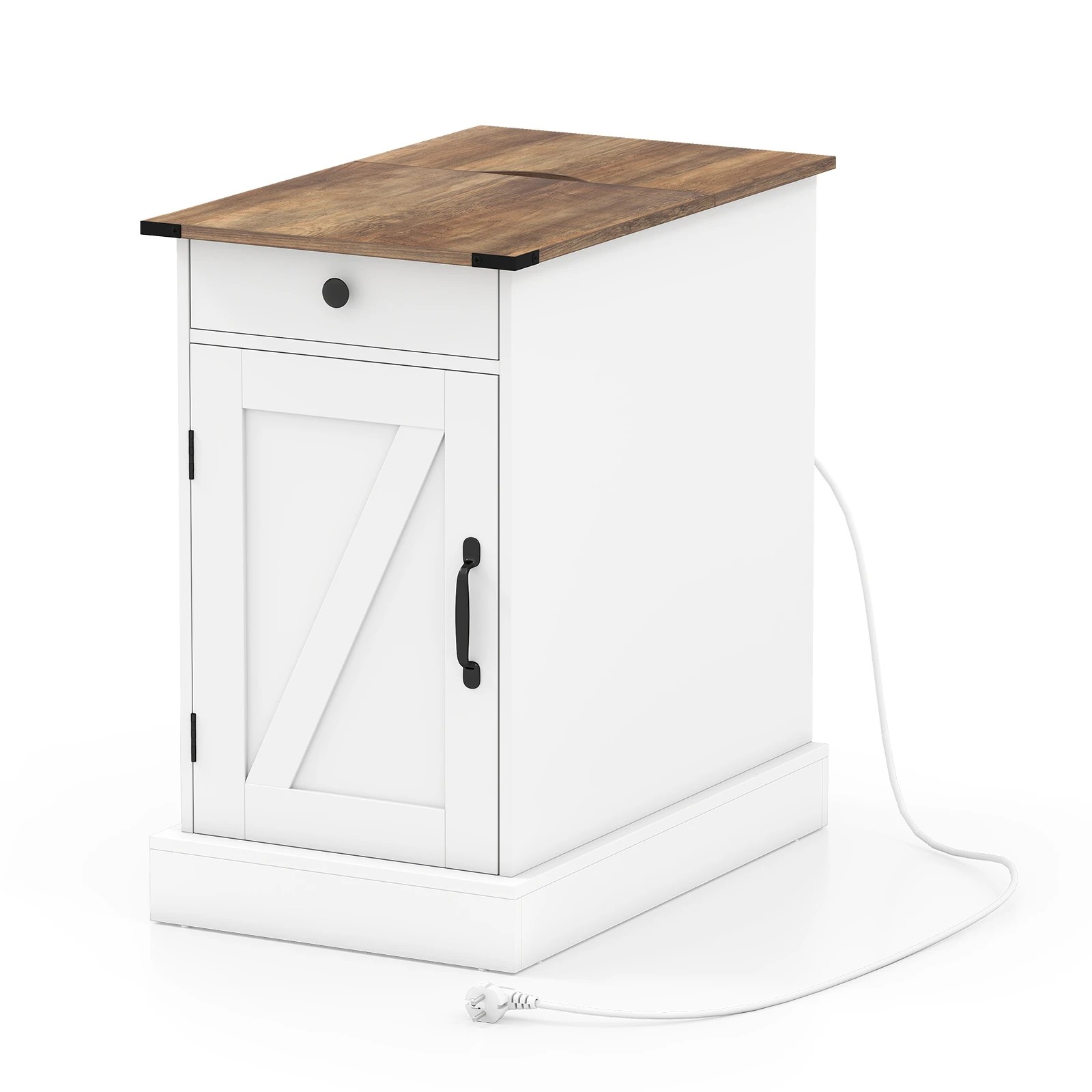 1 Costway Bedside Table w/Power Outlets Sofa Side Table - White, 1 of 7