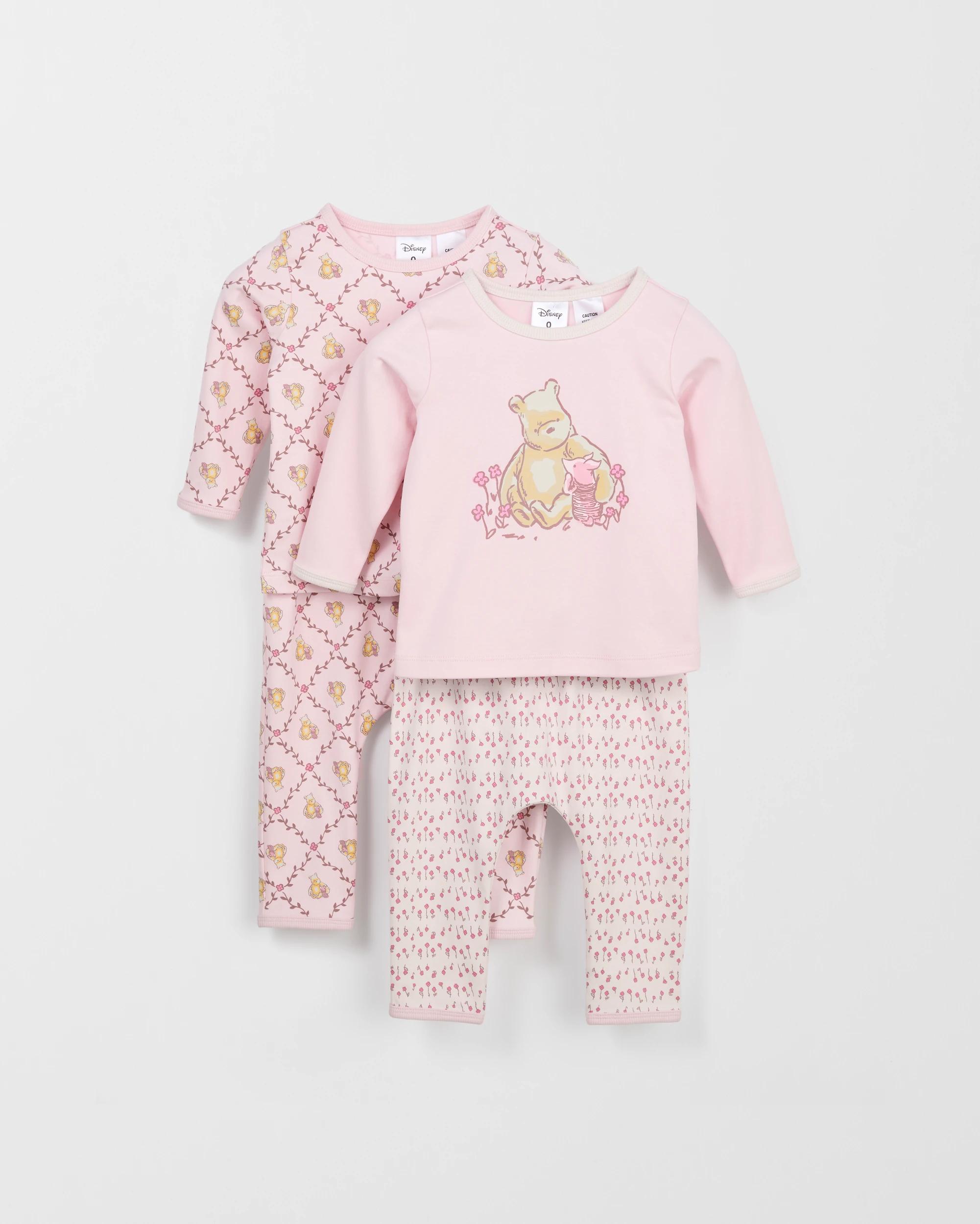 1 Disney Winnie The Pooh Organic Cotton 2 Pack Baby Pyjama Set PINK, 1 of 7