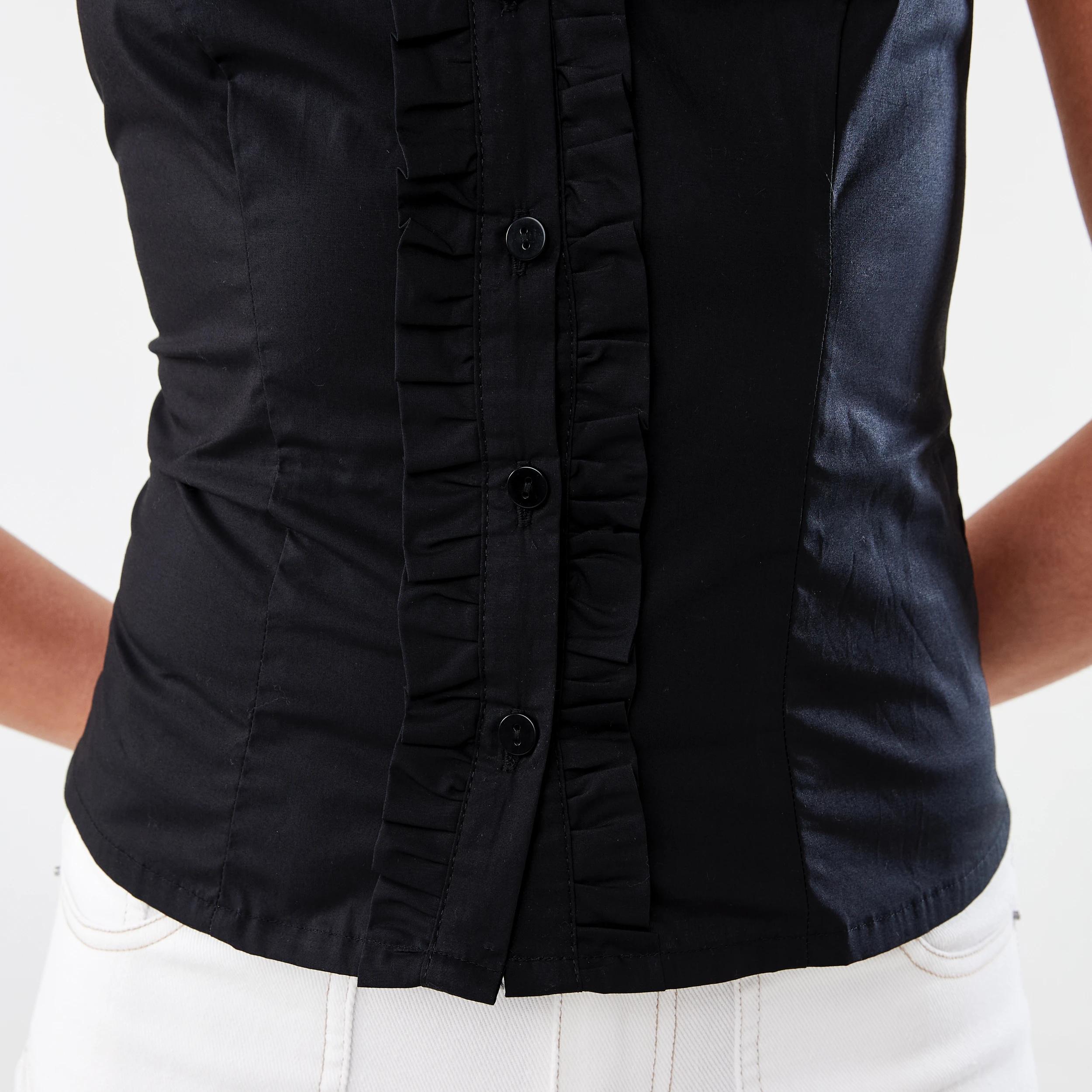 7 Sleeveless Ruffle Halter Neck Shirt Black, 7 of 8