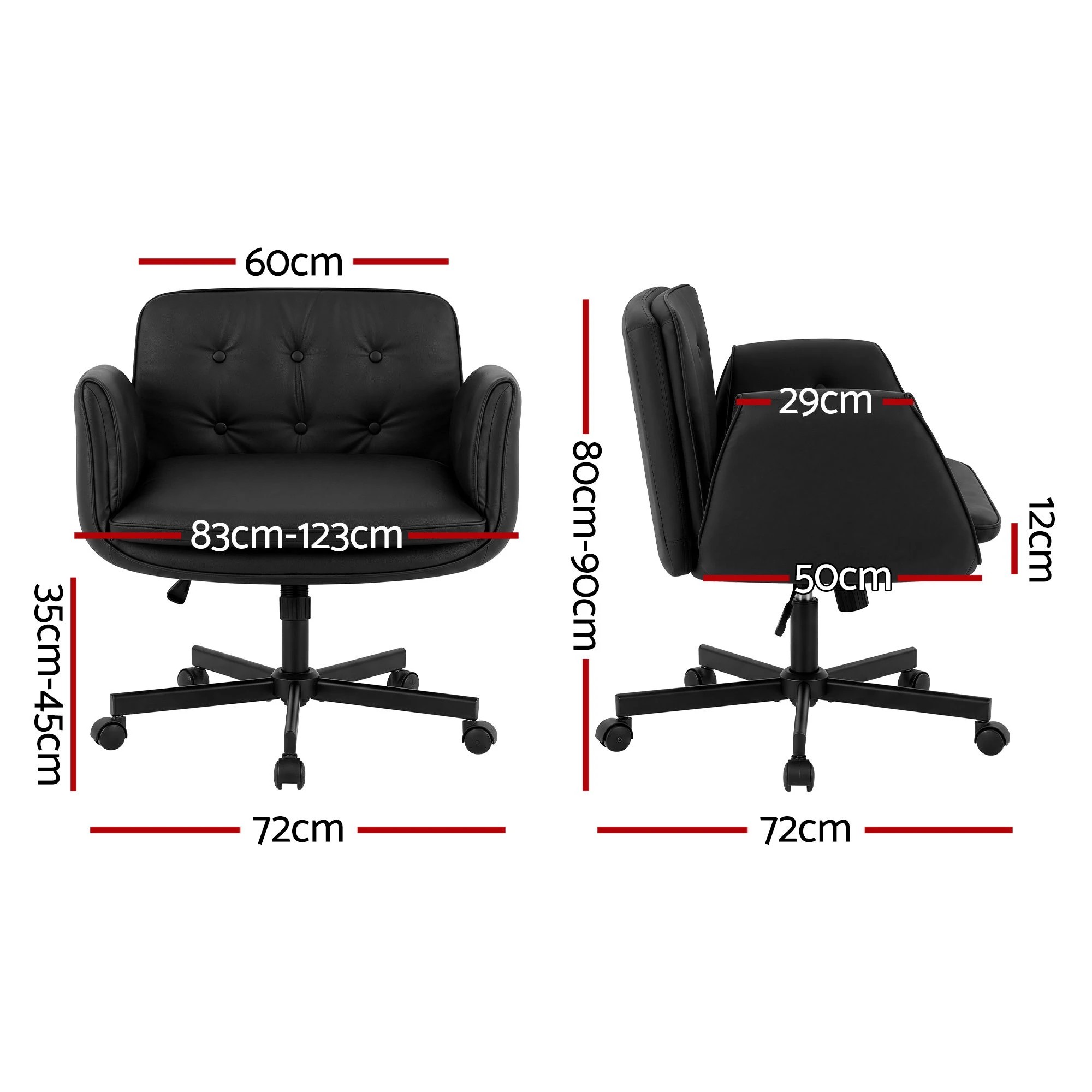 2 Artiss Criss Cross Legged Office Chair PU with Wheels & Adjustable Armrests - Black, 2 of 10