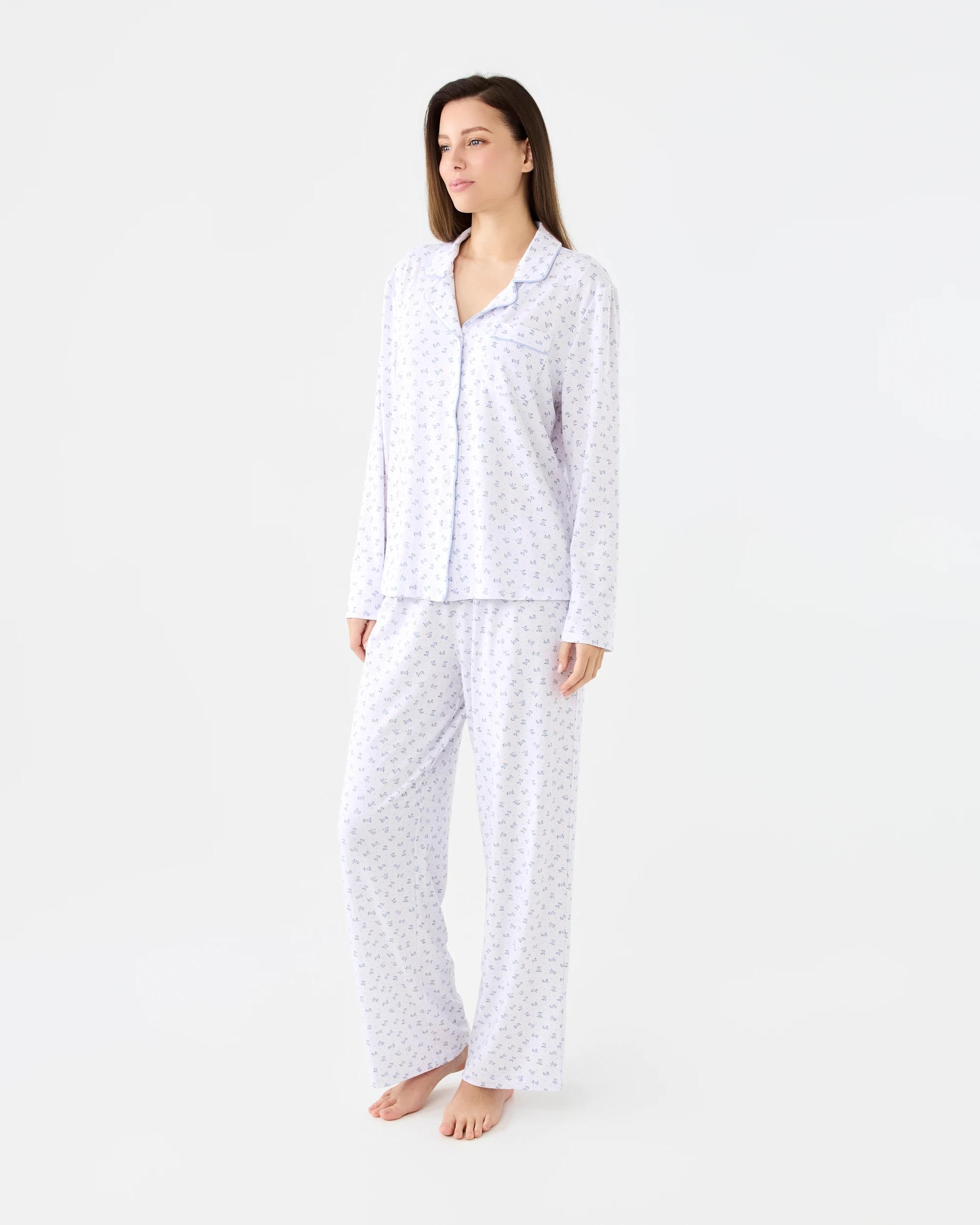 2 Long Sleeve Top and Pants Comfort Pyjama Set Blue Rose, 2 of 7
