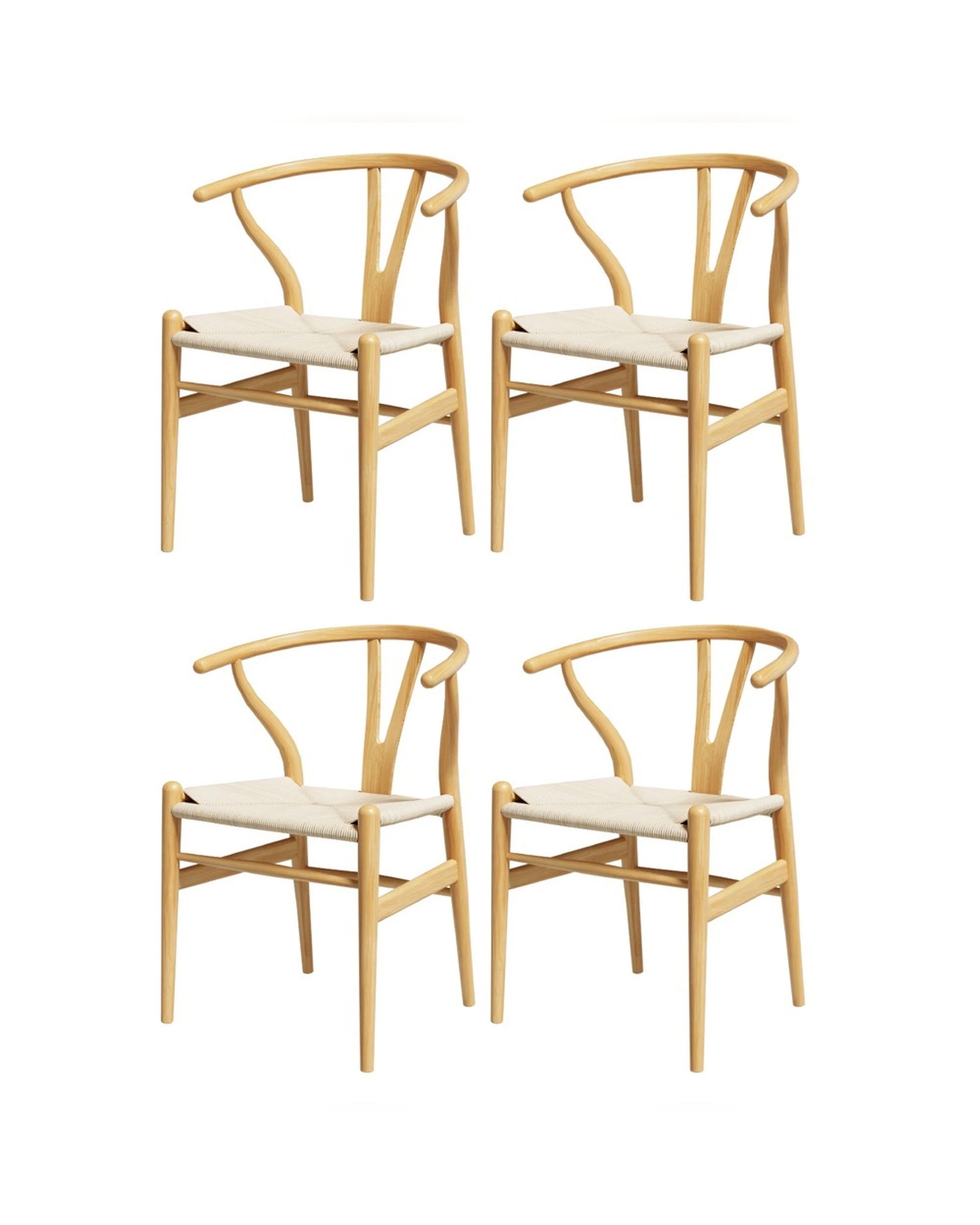 1 1 Set Of 4 Artiss Dining Chairs Wooden Rattan Seat Wishbone Back
 - Brown, 1 of 3