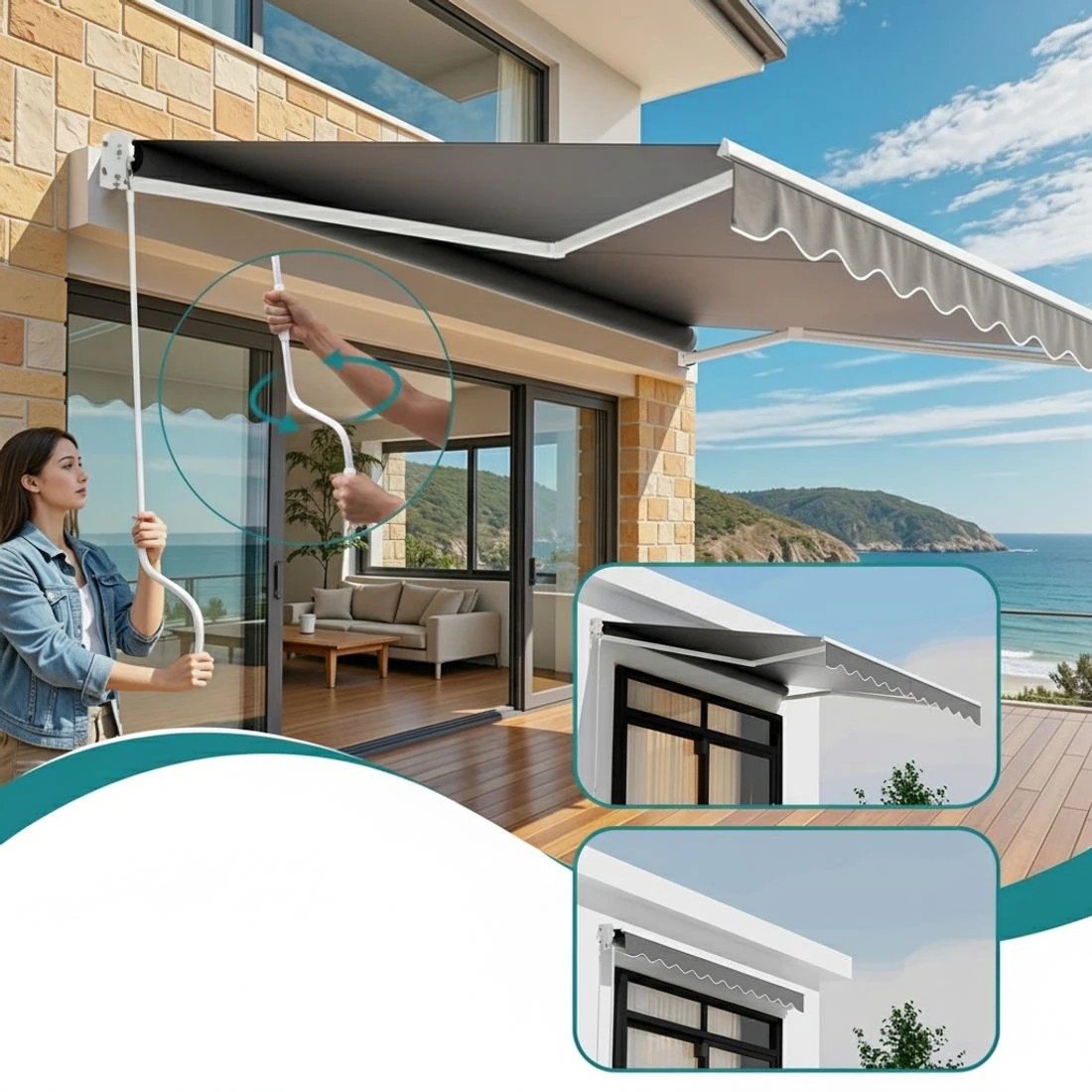 9 Instahut Retractable Folding Arm Awning Manual Sunshade 3M X 2M - Grey, 9 of 9