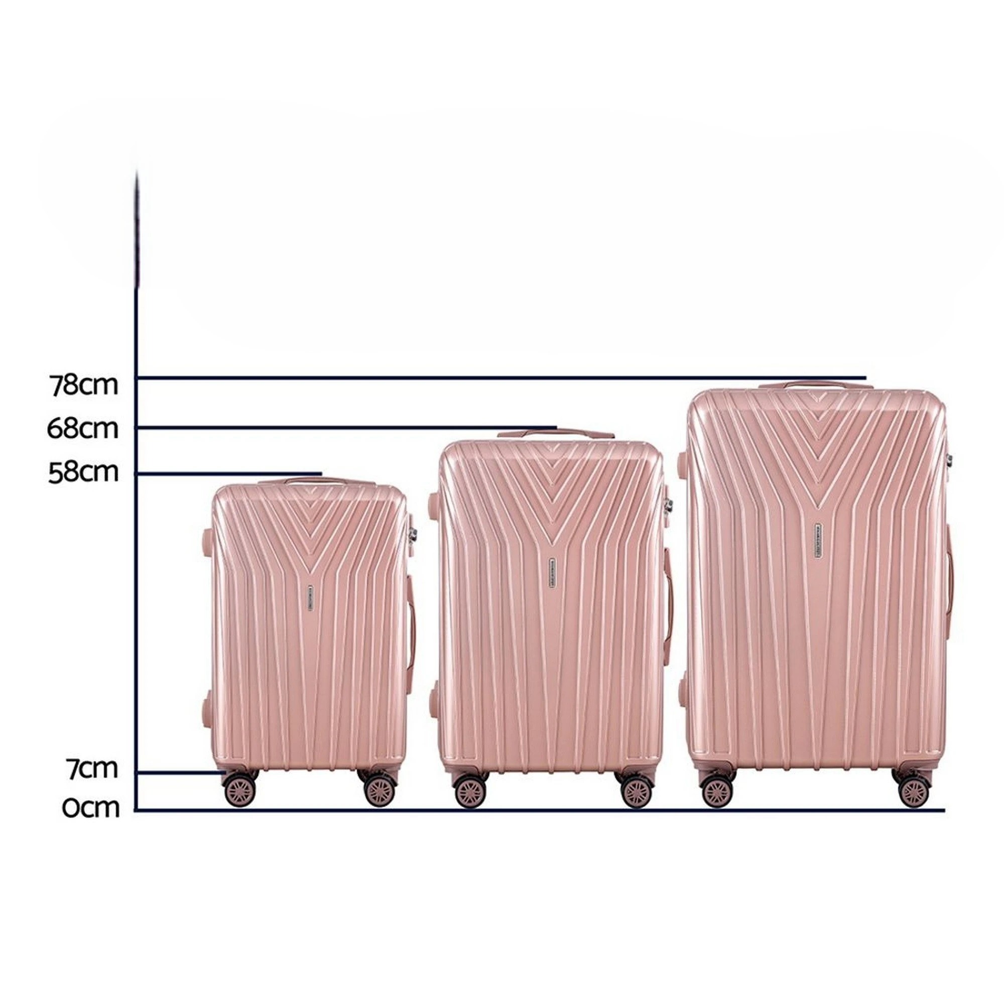 1 Wanderlite 3pc Luggage Trolley Set Suitcase Travel TSA Hard Case Carry On - Pink, 1 of 5