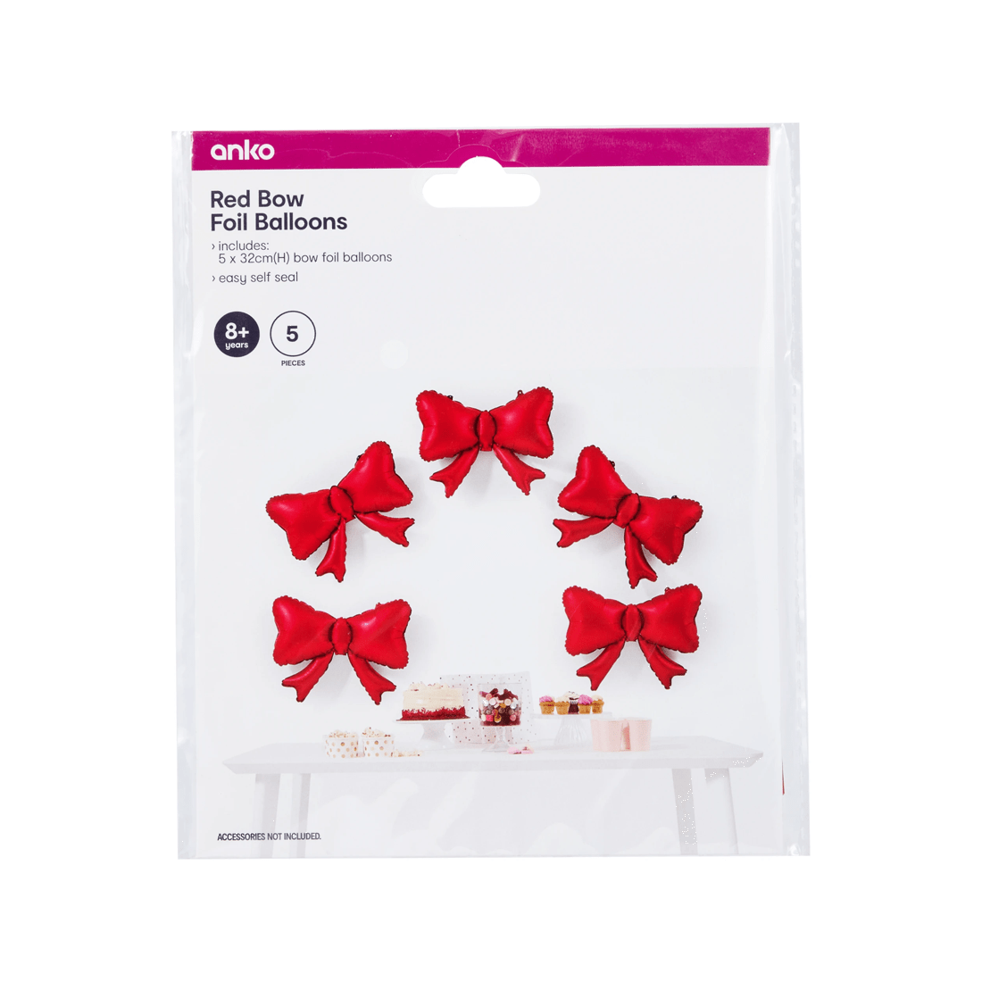 8 5 Piece Red Bow Foil Balloons, 8 of 8