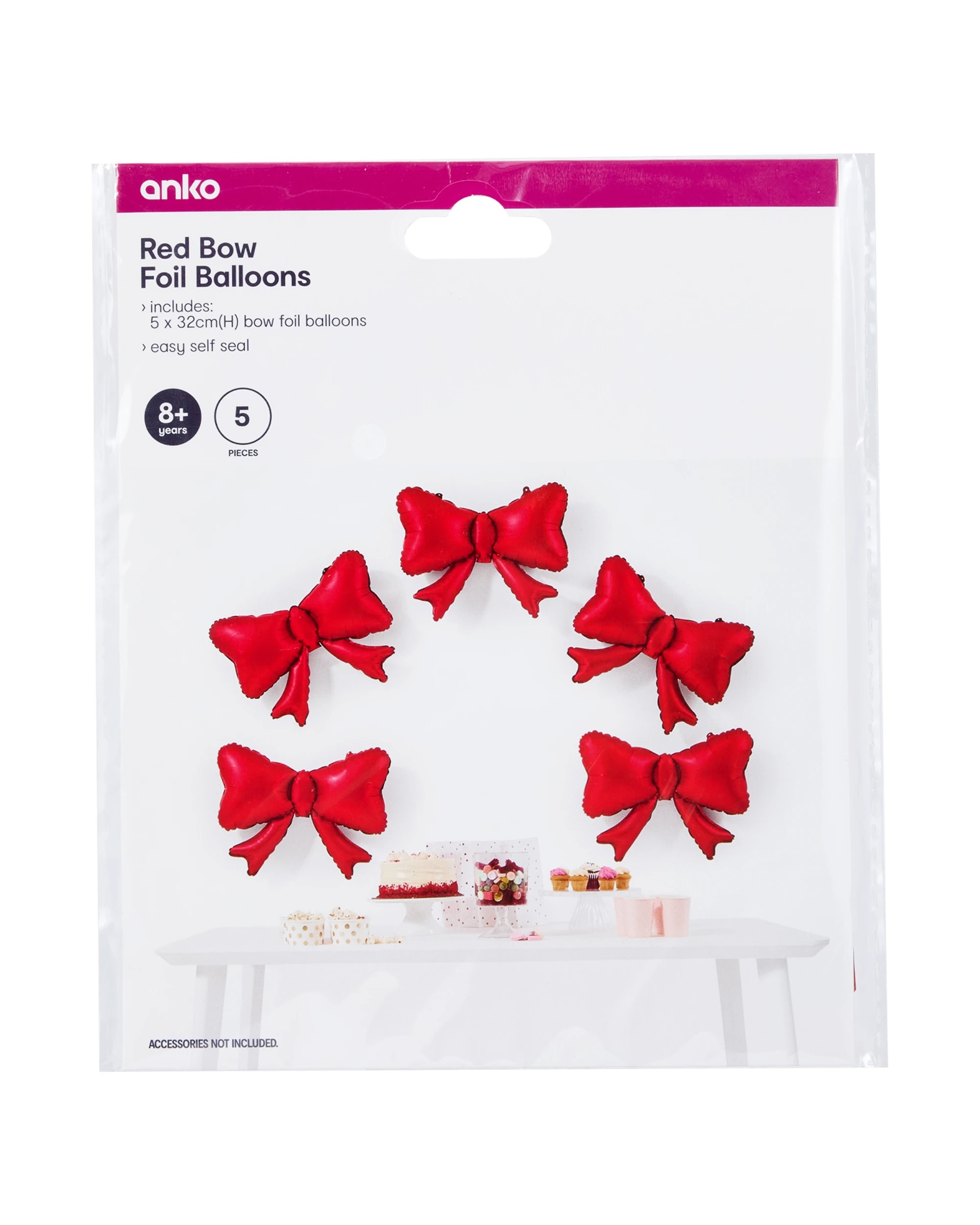 8 5 Piece Red Bow Foil Balloons, 8 of 8