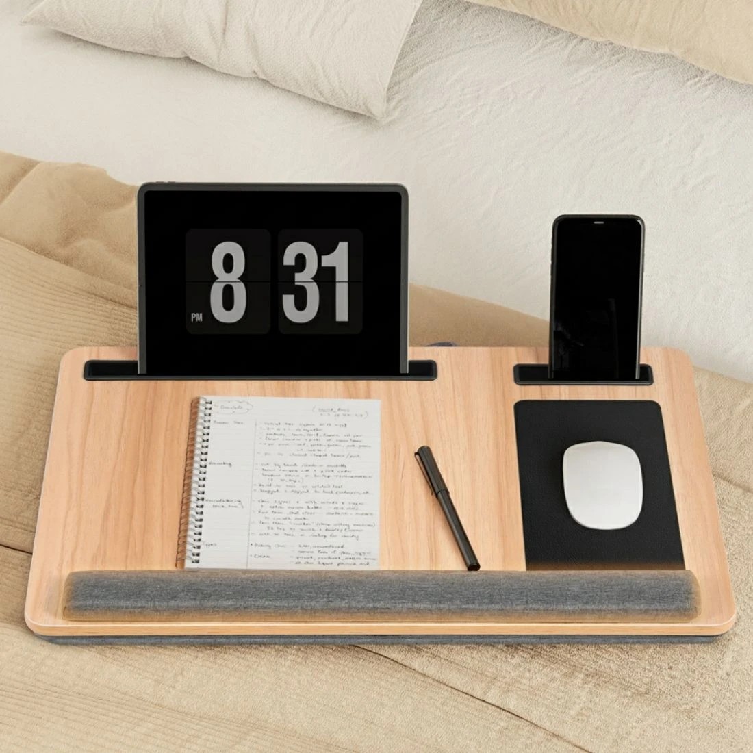 4 Artiss Lap Desk Laptop Desks Portable w/ Wrist-rest Phone Slot Mouse Pad - Brown, 4 of 5