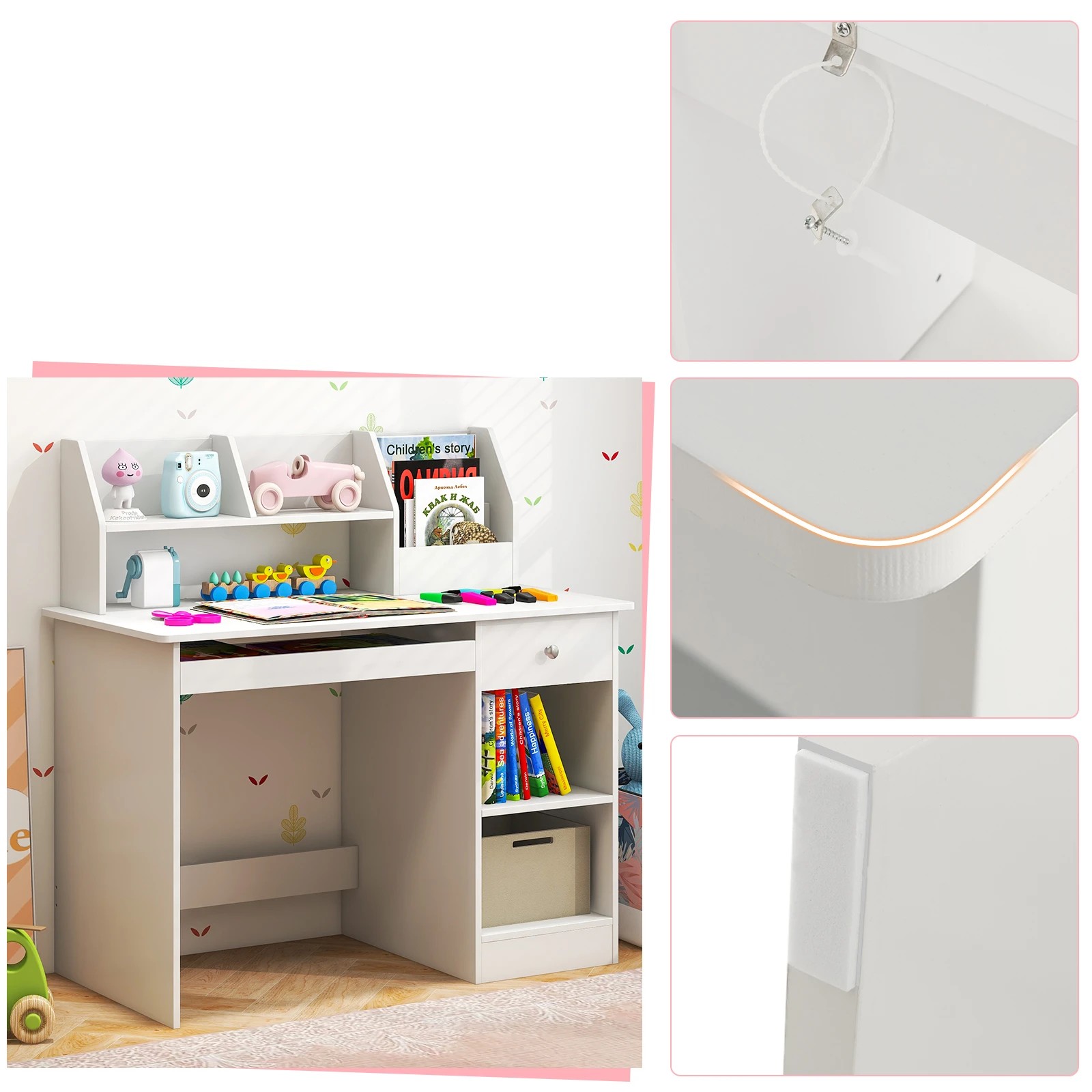 4 Costway Computer Desk Office Study Table w/Hutch Workstation White, 4 of 4