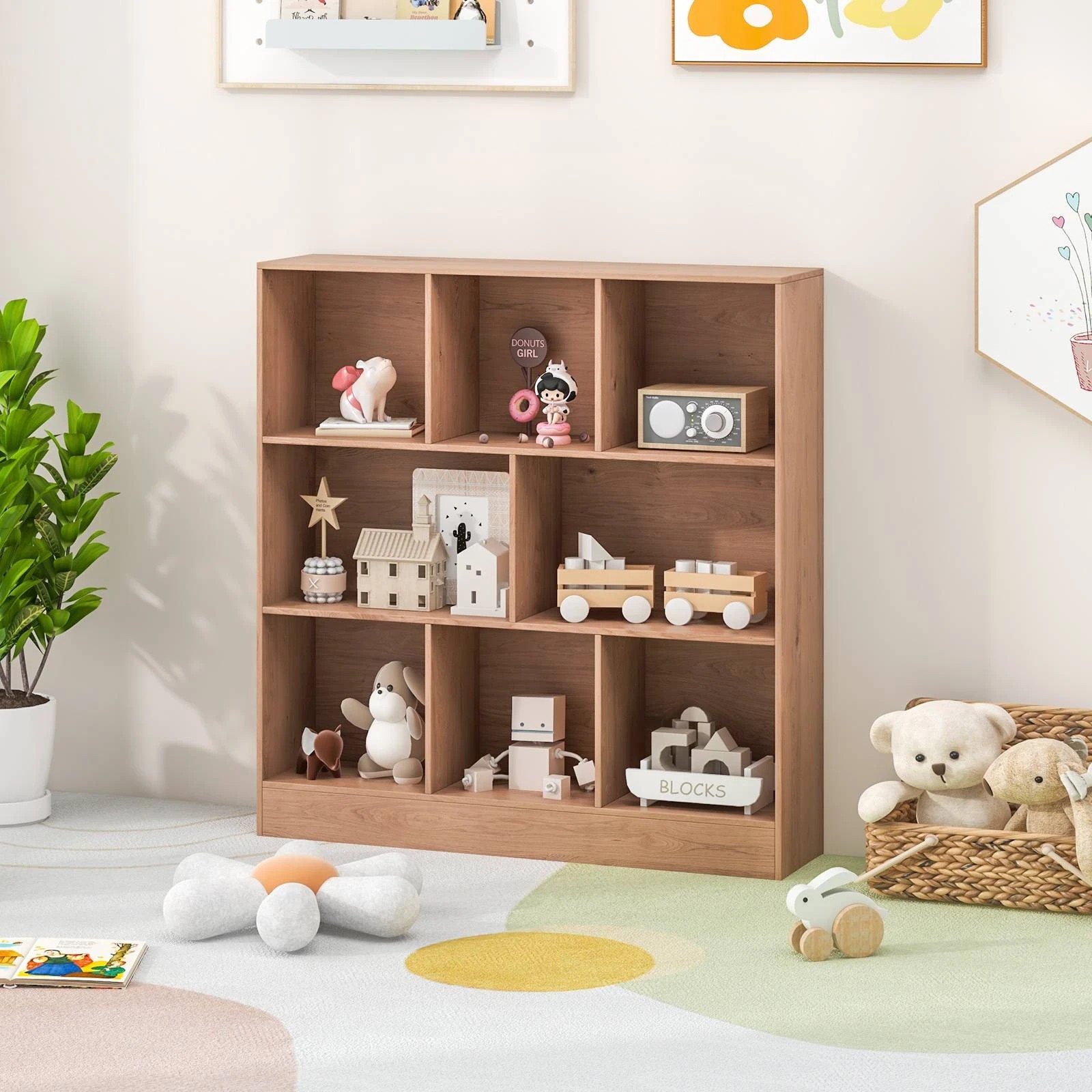 2 Costway 3-Tier Storage Bookshelf Open Display Shelf Book Cabinet Cubes Organizer - Natural, 2 of 4