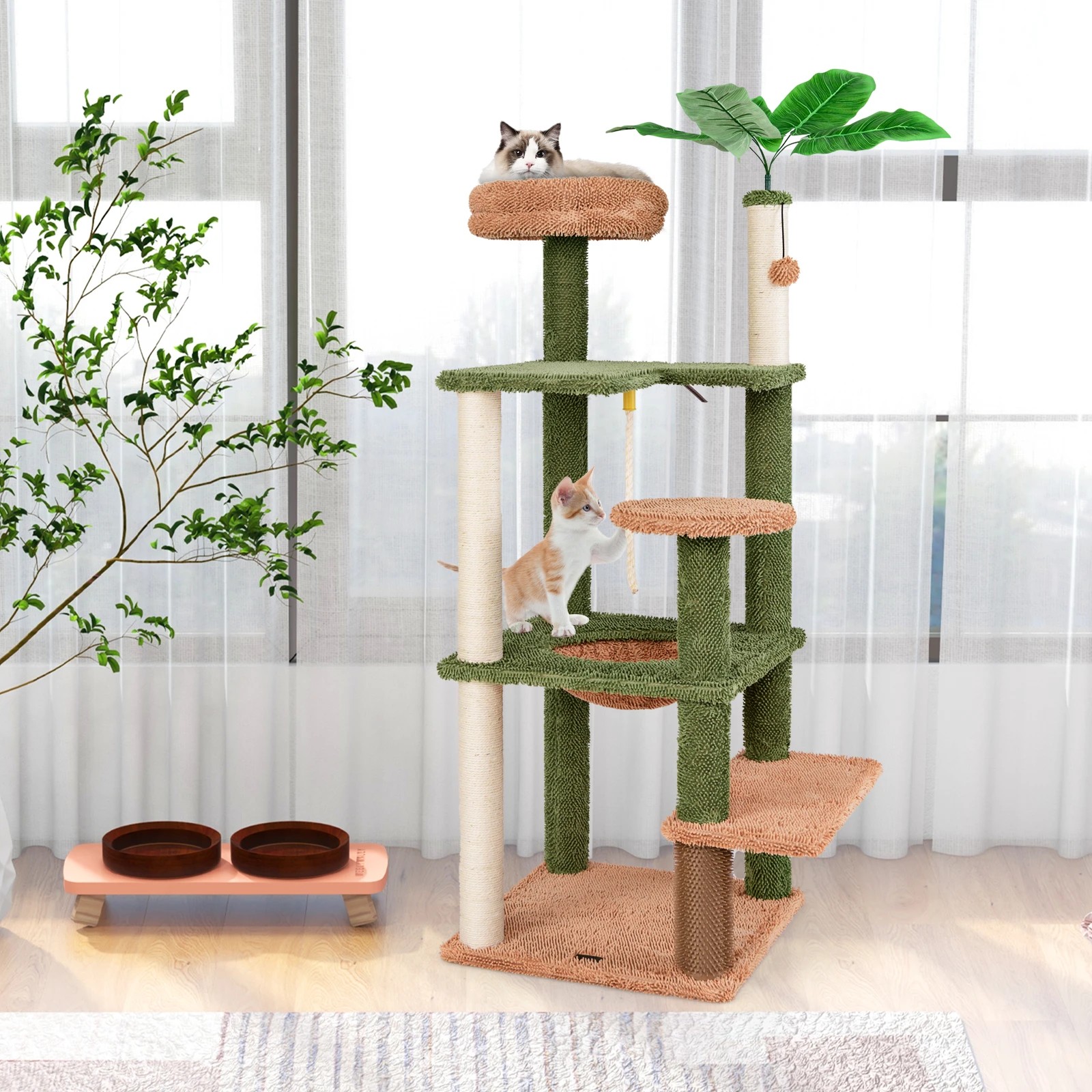 2 Costway 1.5M Indoor Cat Tree Cat Tower w/Faux Plant Decor Kitty Activity Center, 2 of 4