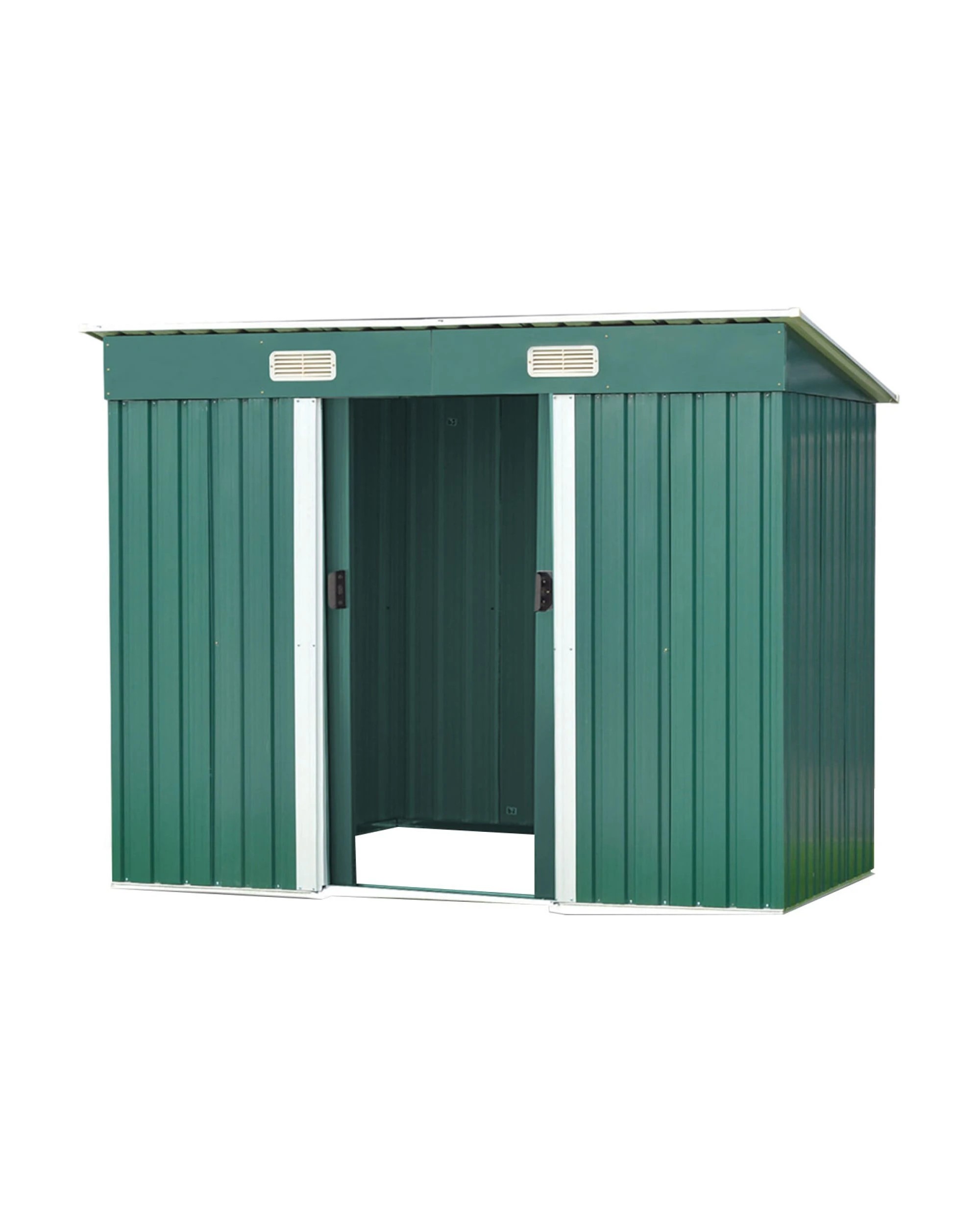 1 Wallaroo 4ft x 8ft Garden Shed Flat Roof Outdoor Storage Tool Sloped Workshop - Green, 1 of 8