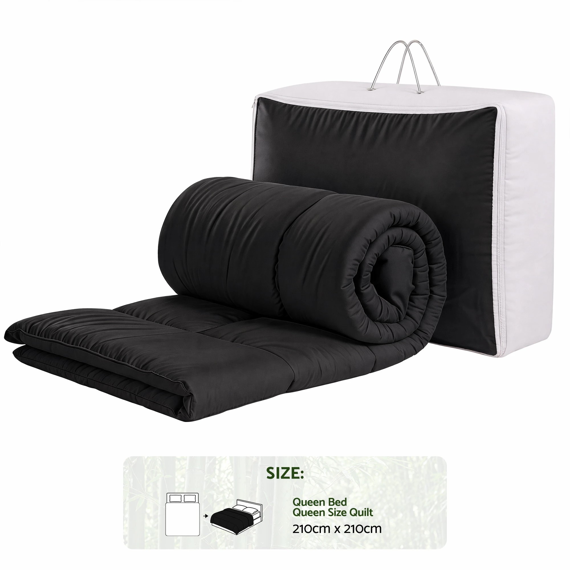 3 Giselle Bedding 200GSM Bamboo Microfibre Quilt Lightweight All Season Doona Duvet - Queen Bed - Black, 3 of 9