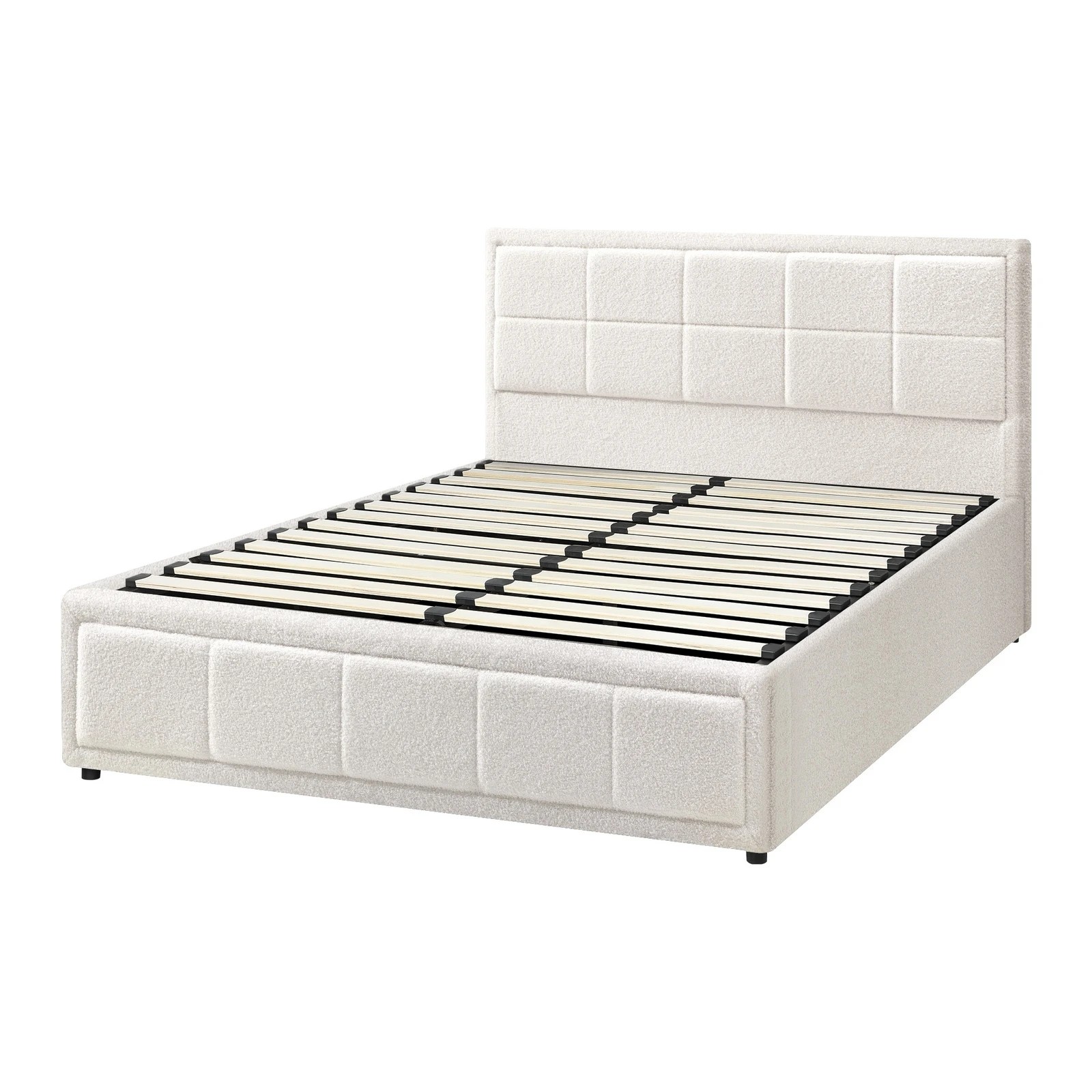 9 Oikiture Queen Bed Frame Gas Lift Storage Base Boucle Fabric
 - White, 9 of 10