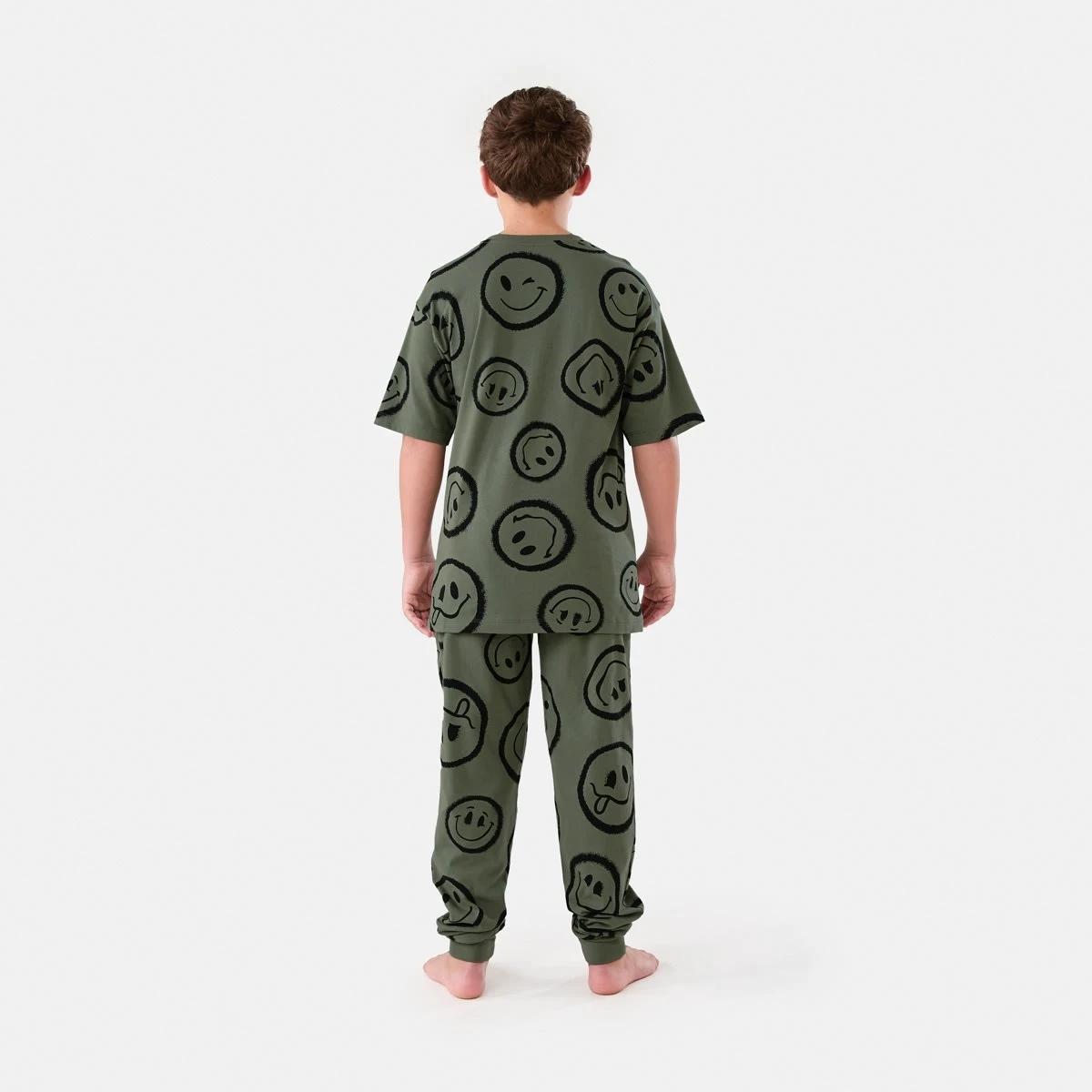 2 Short Sleeve Top and Long Pants Pyjama Set Grn Emotes, 2 of 7