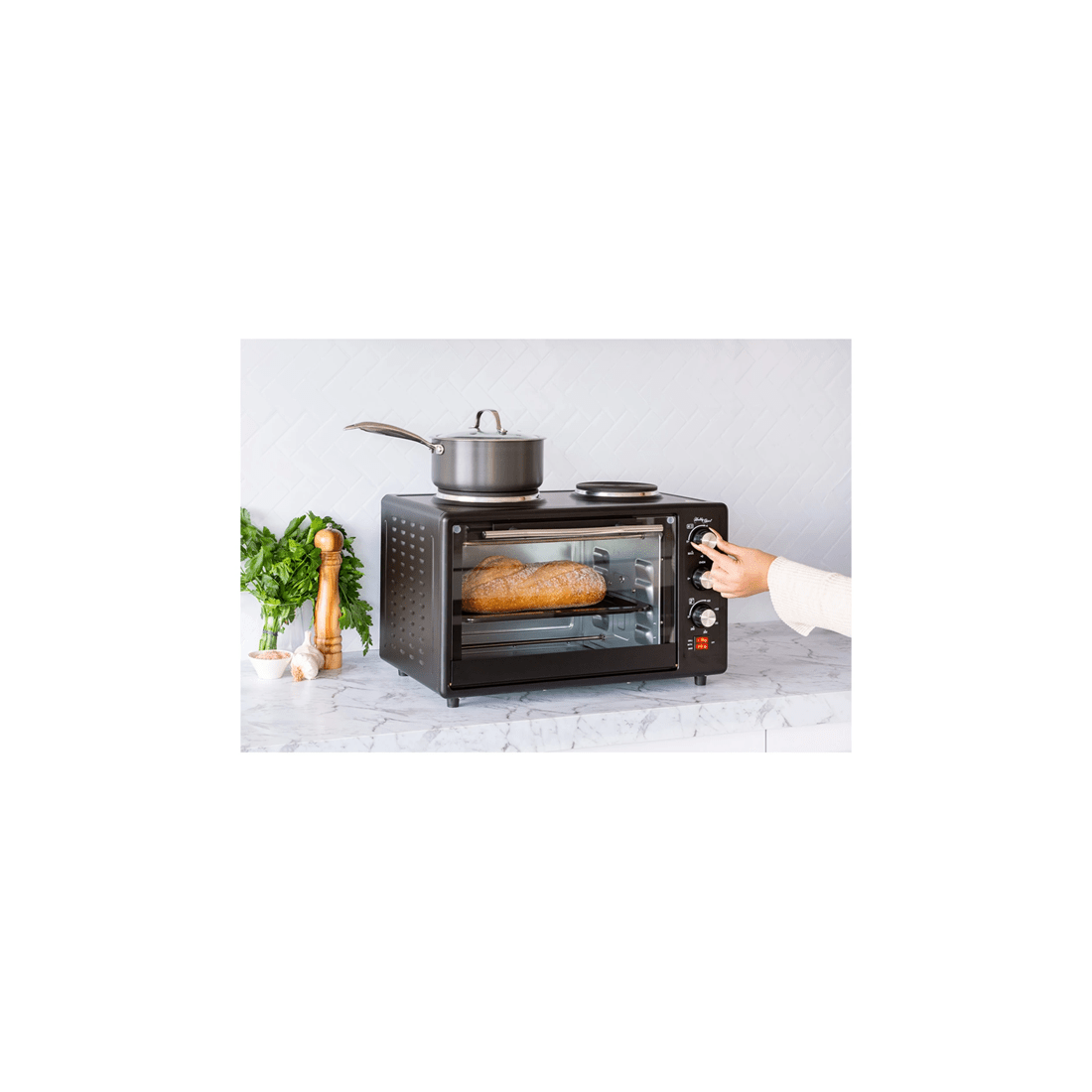 4 34l 1700w Portable Electric Rotisserie Grill/toaster Oven/dual Cooktop/hot Plate
 - Black, 4 of 7