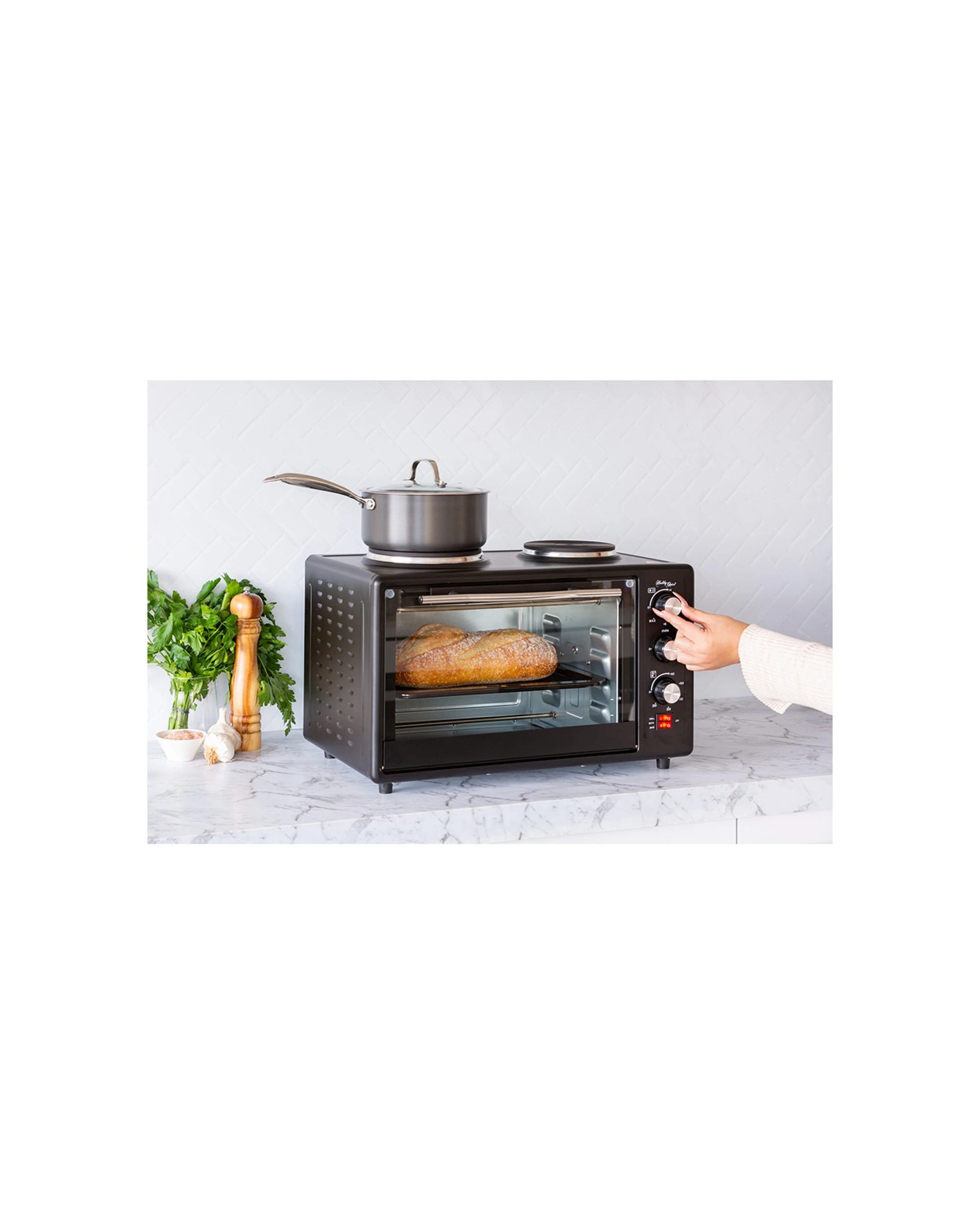 4 34l 1700w Portable Electric Rotisserie Grill/toaster Oven/dual Cooktop/hot Plate
 - Black, 4 of 7
