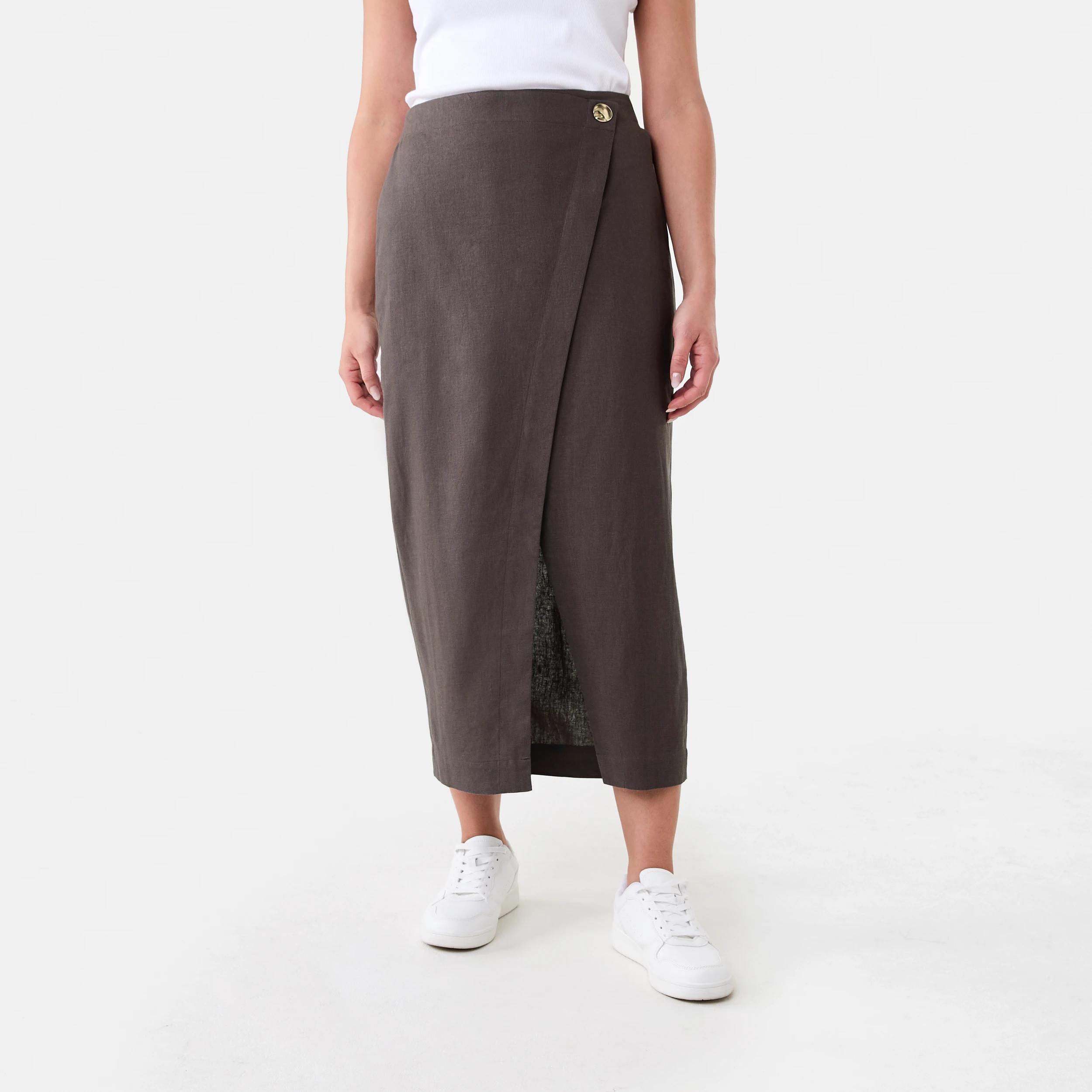 1 Button Asymmetrical Skirt DARK ESPRESSO, 1 of 5
