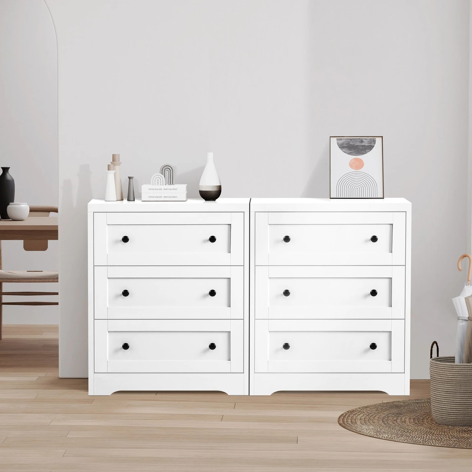 7 Alfordson Chest of Drawers 3 Drawer Storage Cabinet Bedside Table Hamptons - White, 7 of 9