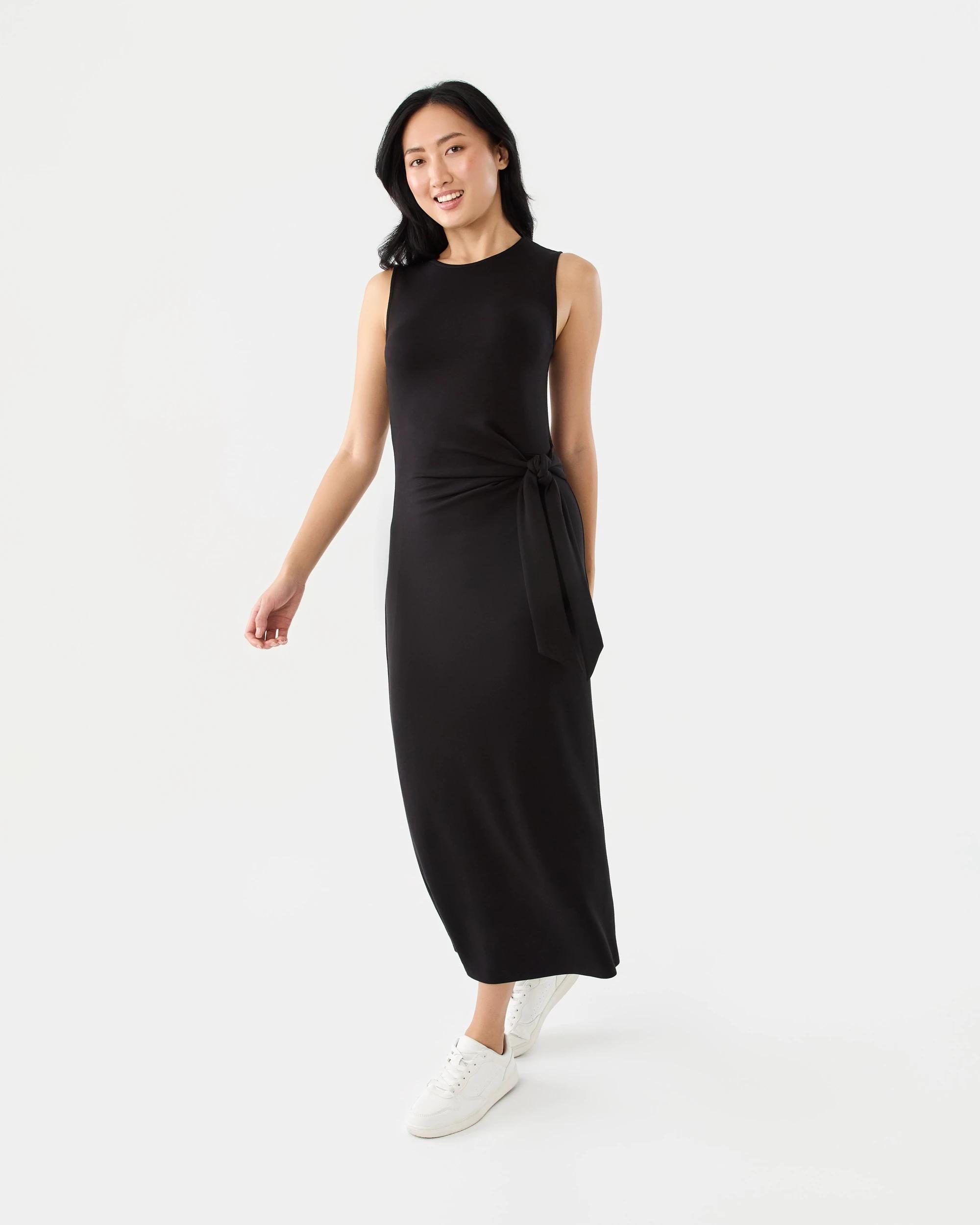 1 Sleeveless Jersey Tie Front Midi Dress Black, 1 of 6