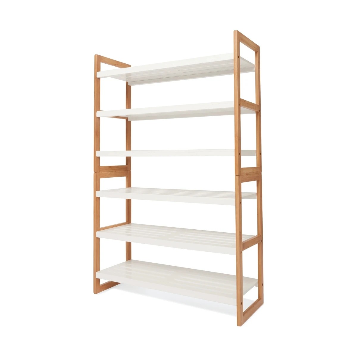 3 3 Tier Stackable Bamboo Shoe Rack with White Shelves, 3 of 5