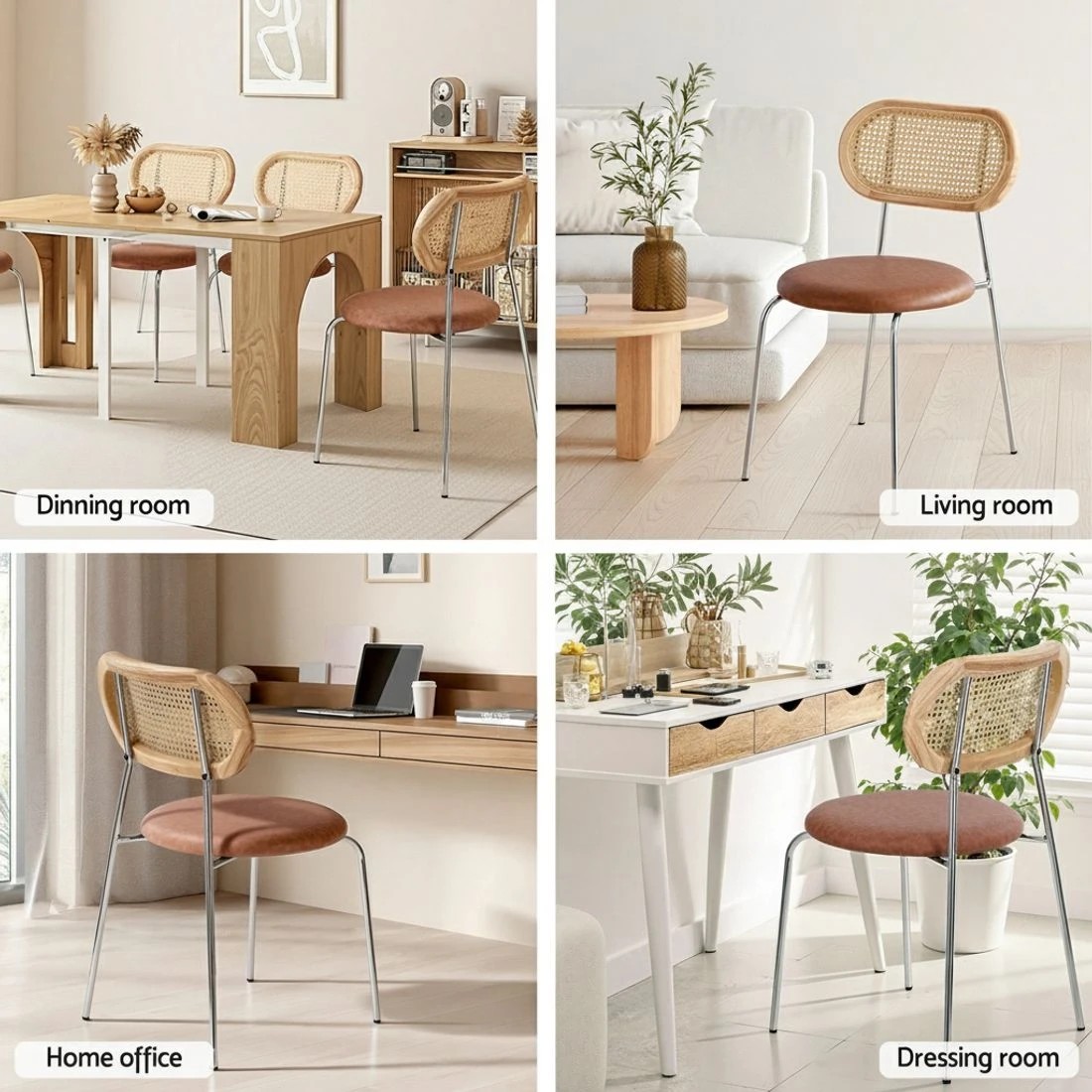 5 Artiss 4x Dining Chairs PU Leather Rattan Kitchen Lounge Cafe Accent Chair - Multi, 5 of 6