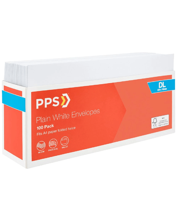 PPS Plainface DL Envelopes White 100 Pack
