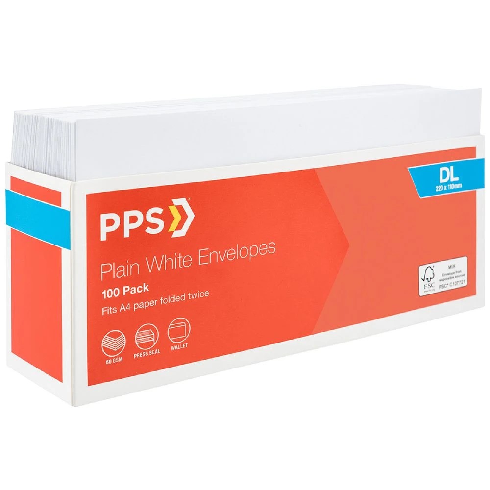 1 PPS Plainface DL Envelopes White 100 Pack, 1 of 4
