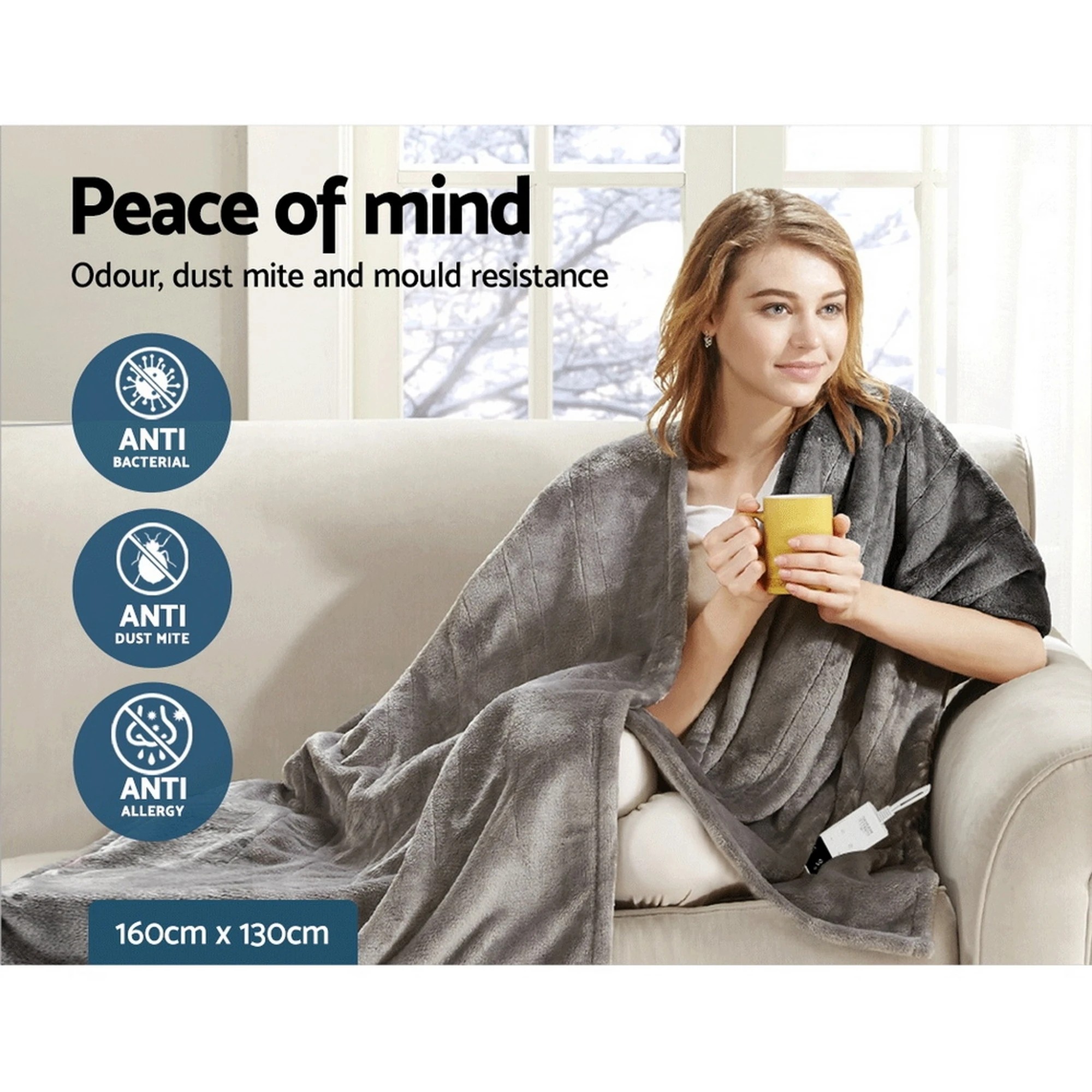 8 Giselle Electric Throw Rug Heated Blanket Fleece - Silver, 8 of 10