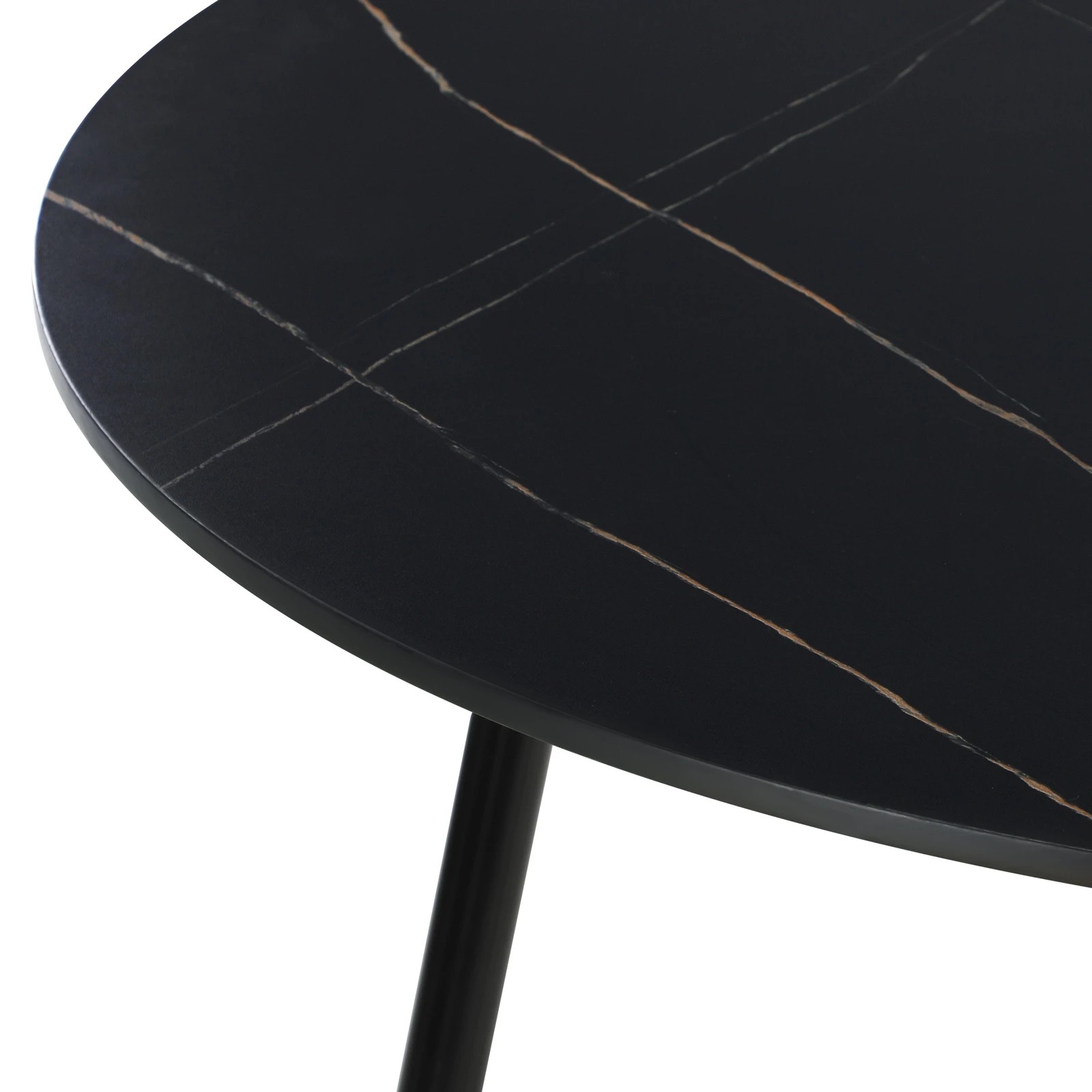 6 Oikiture 110cm Dining Table Round Wooden Table With Marble Effect Metal Legs
 - Black, 6 of 9