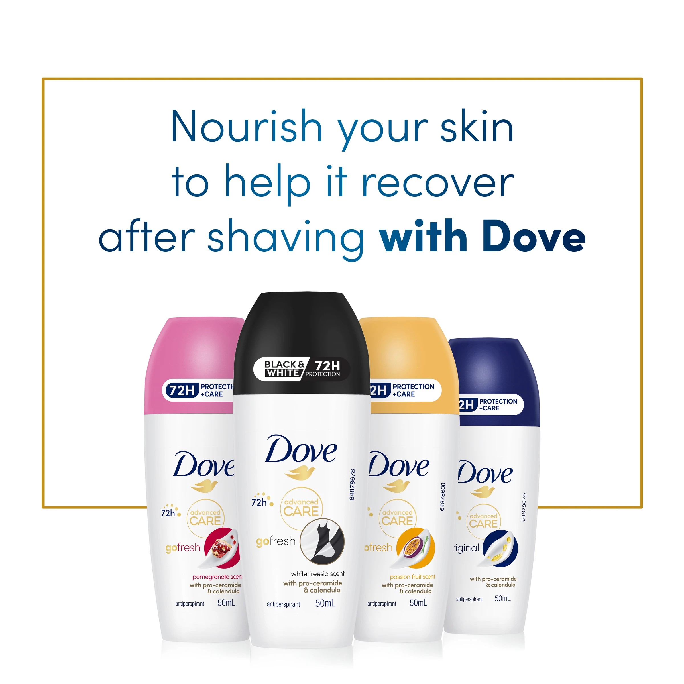 6 Dove Advanced Care Go Fresh Antiperspirant Deodorant Roll-On 50ml - Pro-Ceramide and Calendula, White Freesia Scent, 6 of 7