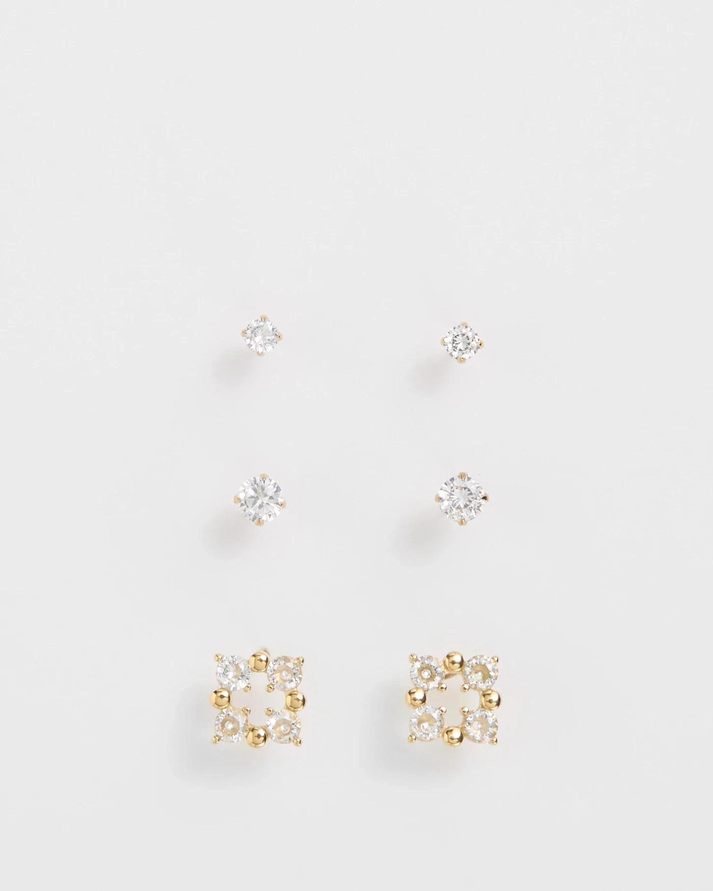 1 Target Woman 3 Pack Waterproof Modern Stud Earring Set GOLD, 1 of 1